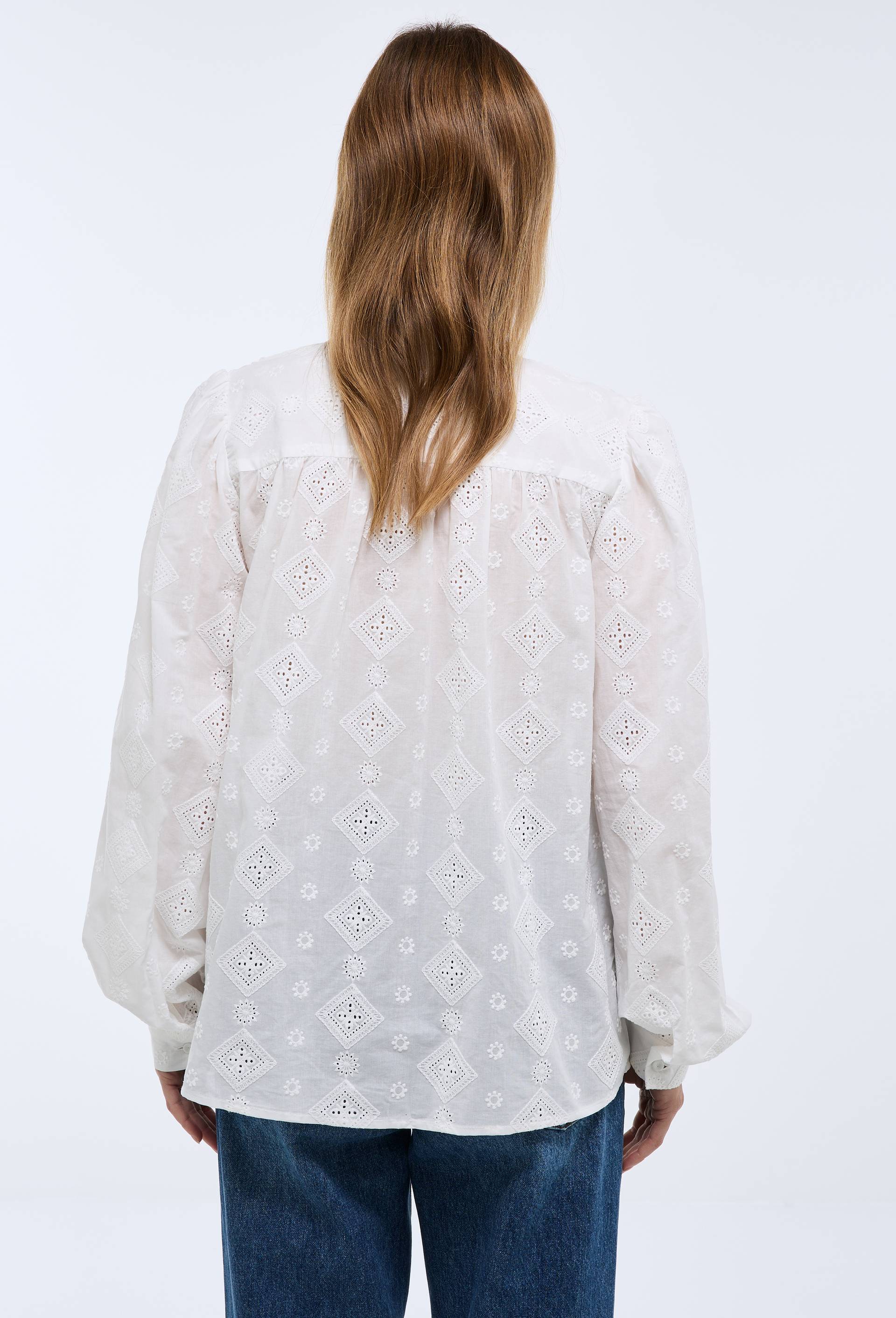 Blouse manches longues brod&eacute;e en coton BIO GOTS, Ecru, large image number 1