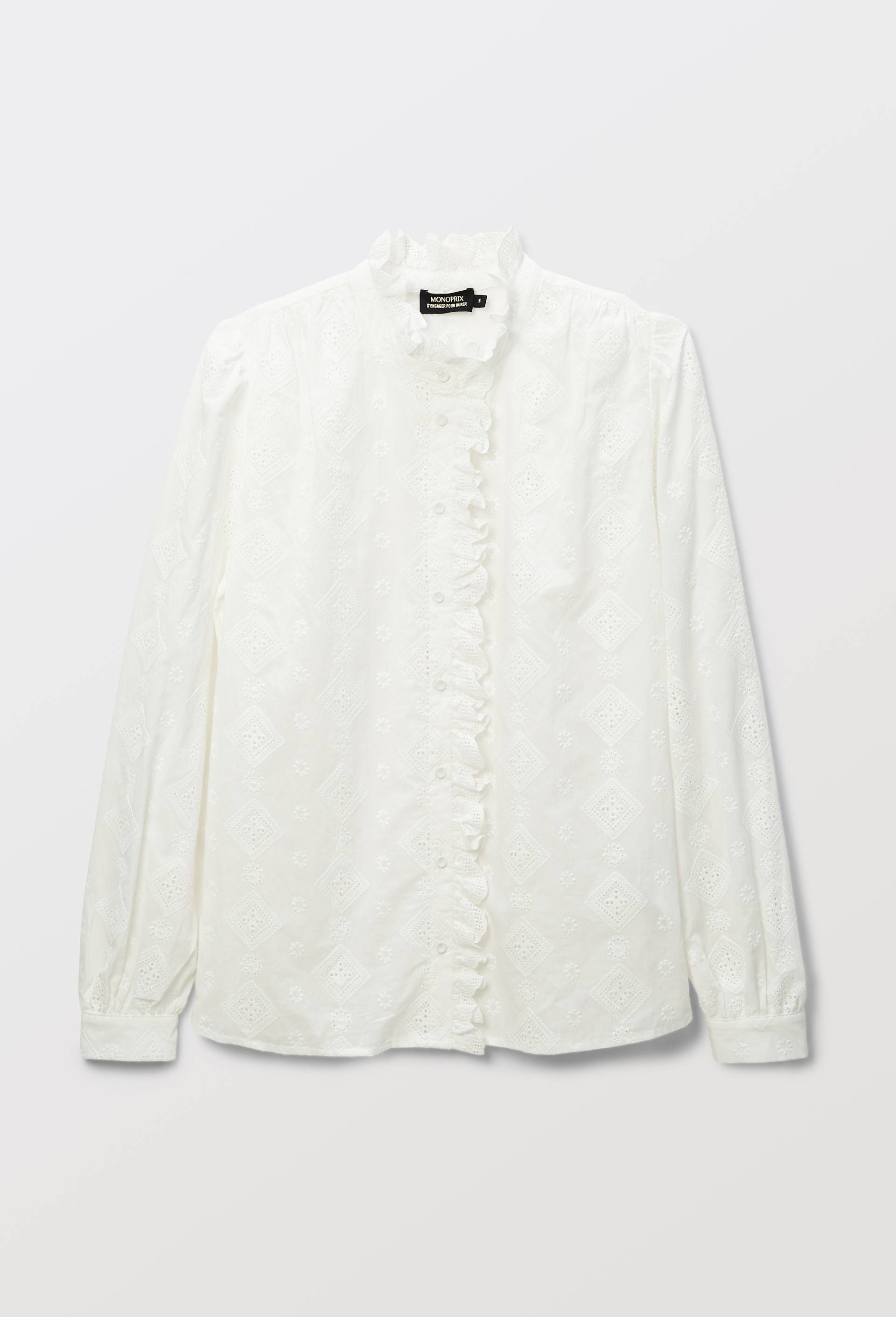 Blouse manches longues brod&eacute;e en coton BIO GOTS, Ecru, large image number 2