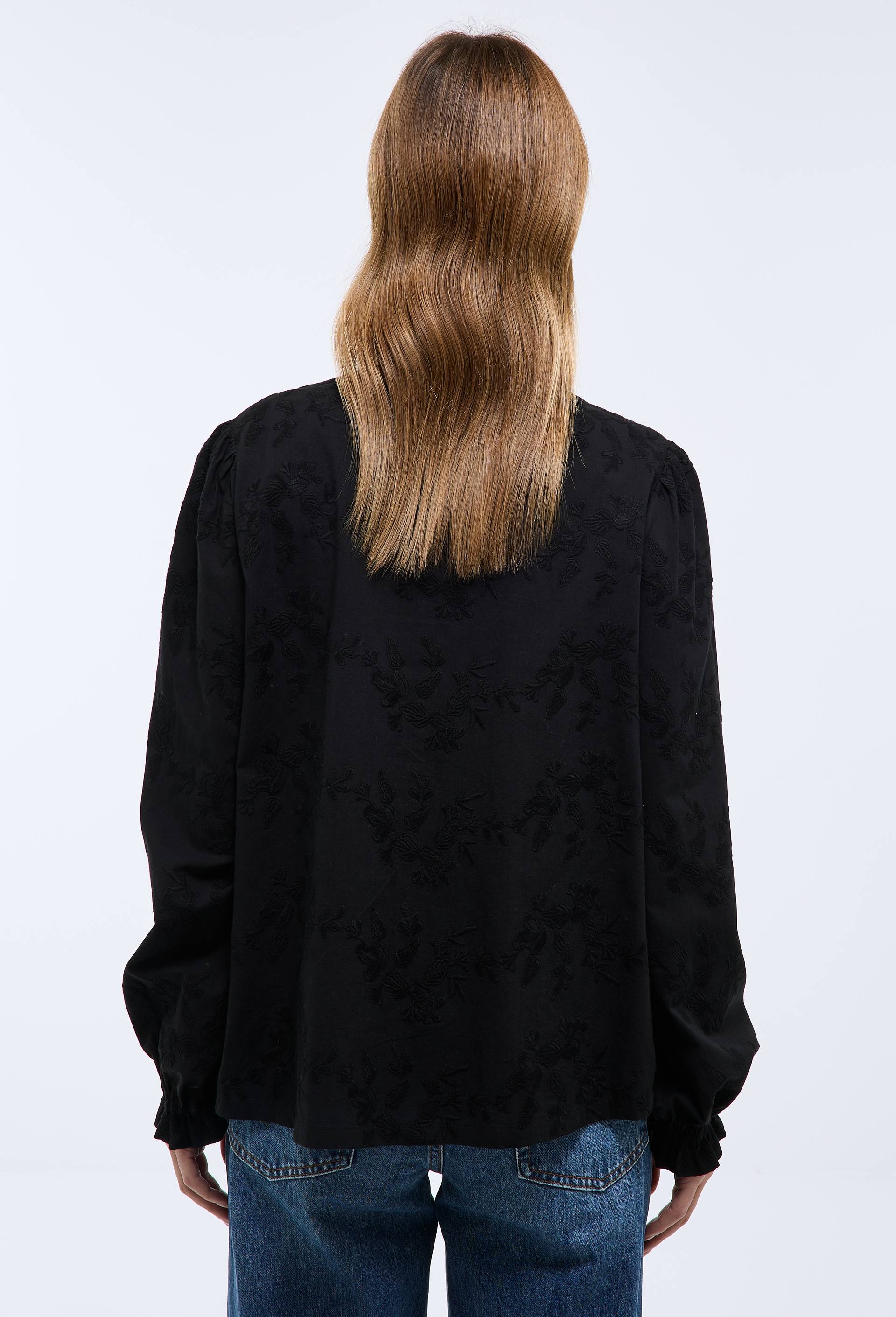 Blouse manches longues brod&eacute;e en coton BIO GOTS, Noir, large image number 1