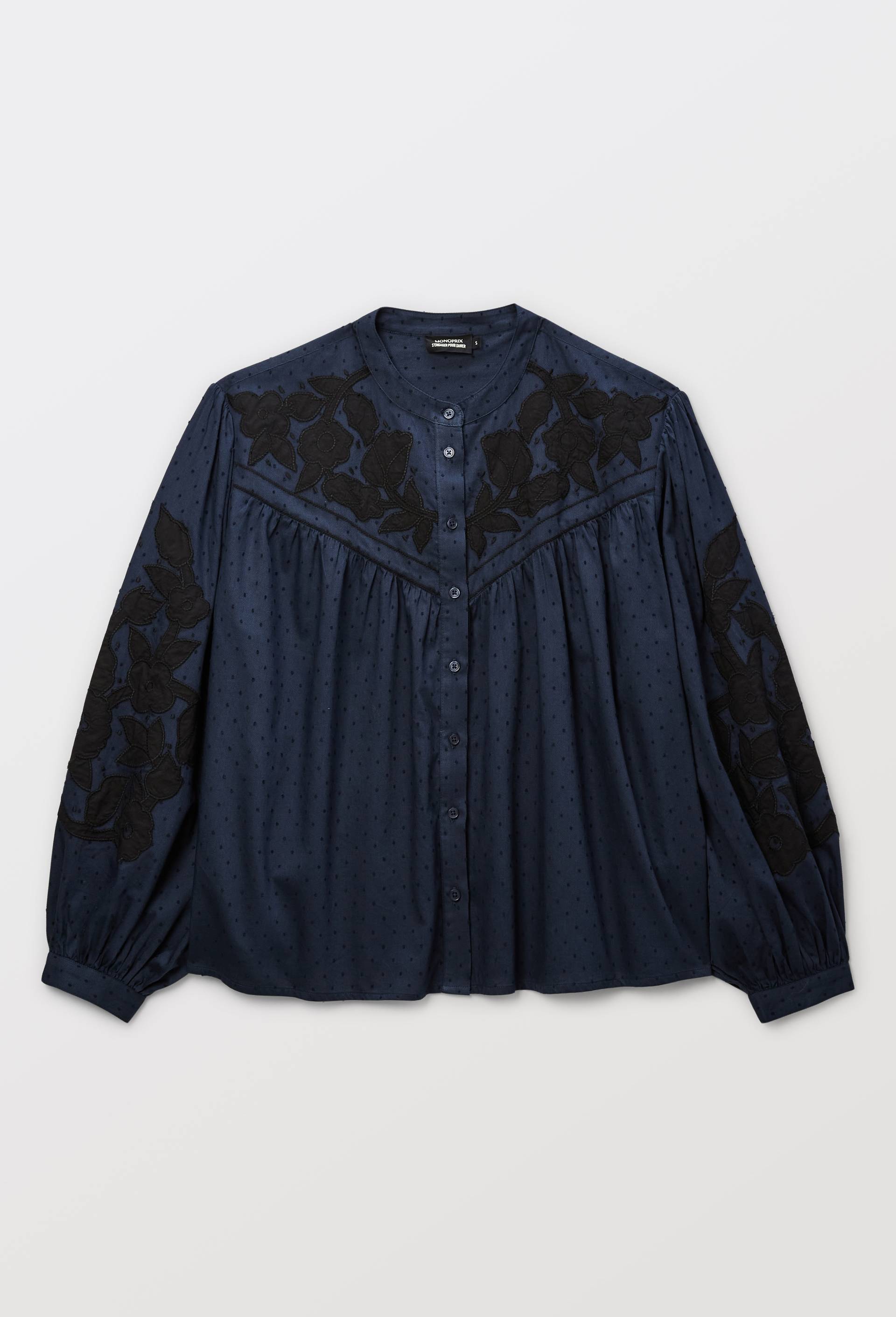 Blouse manches longues d&eacute;tails broderie en coton BIO GOTS, Bleu fonc&eacute;, large image number 4