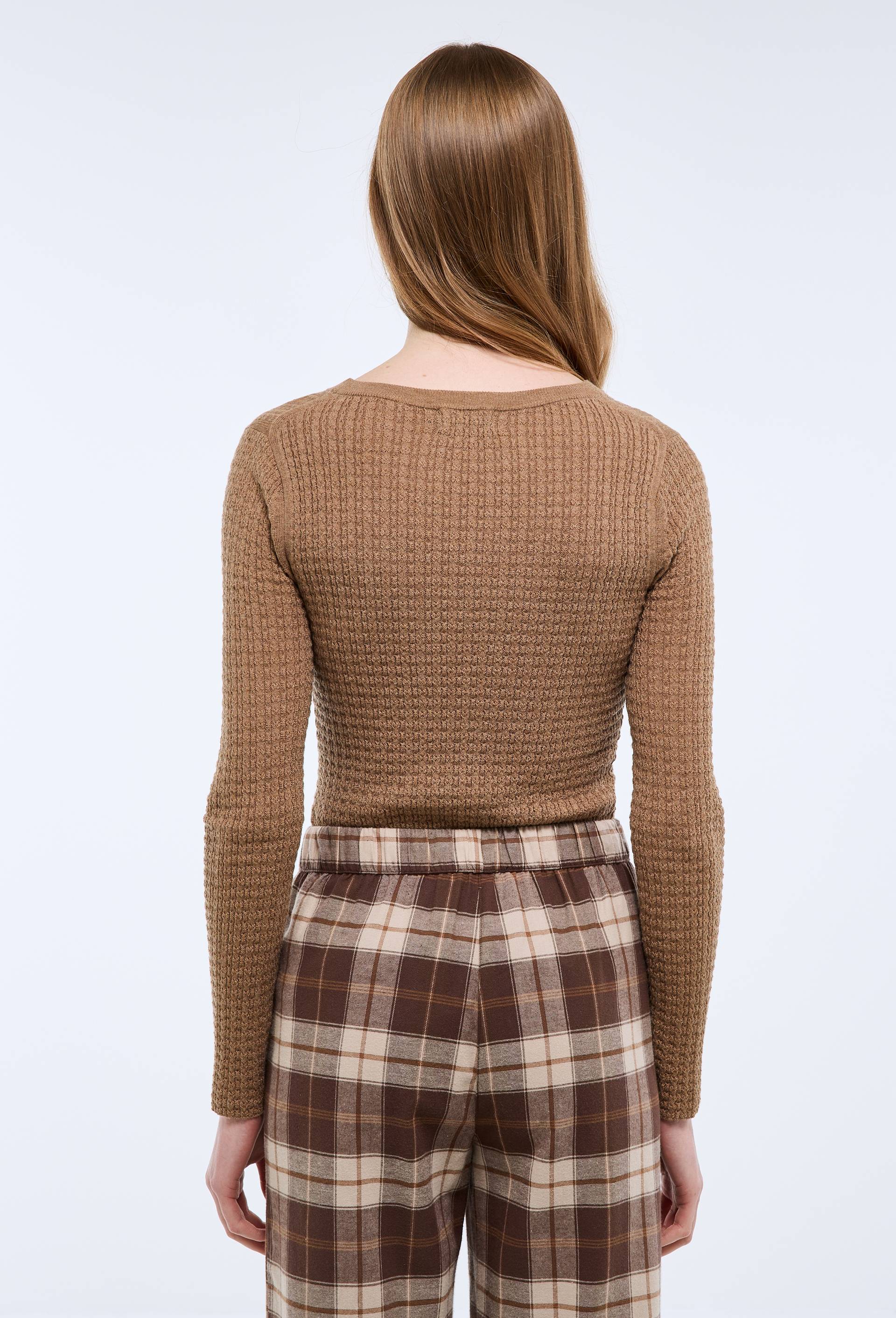 T-shirt manches longues en maille fantaisie, Beige, large image number 1.0