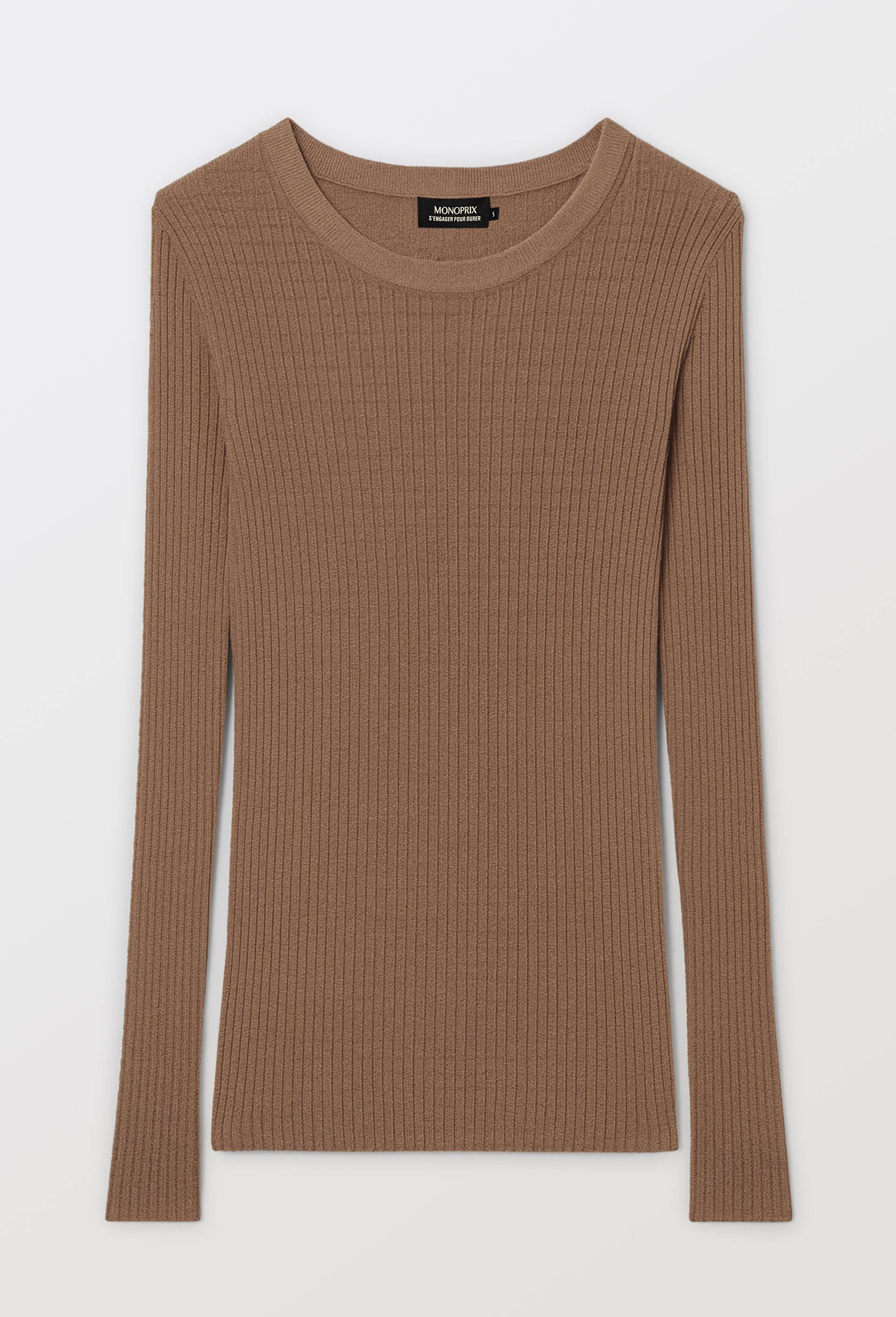 T-shirt manches longues en maille fantaisie, Beige, large image number 2