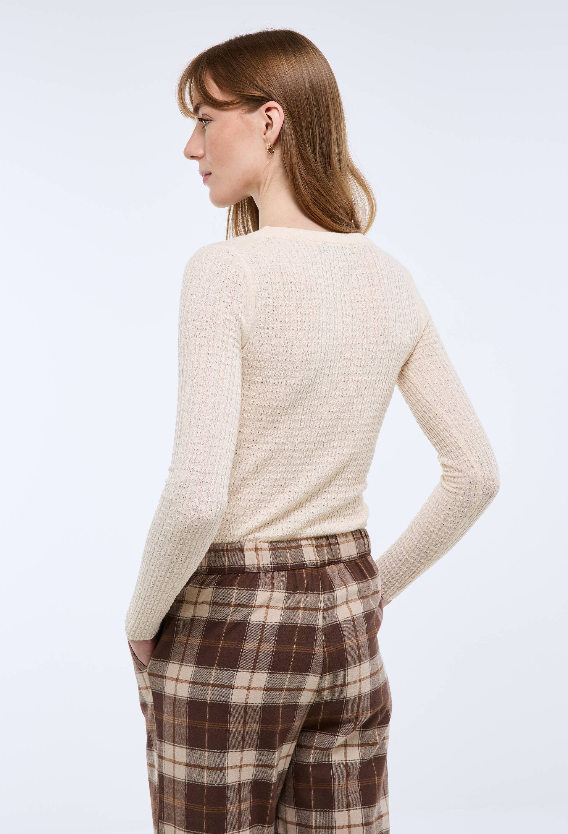 T-shirt manches longues en maille fantaisie, Beige clair, large image number 3