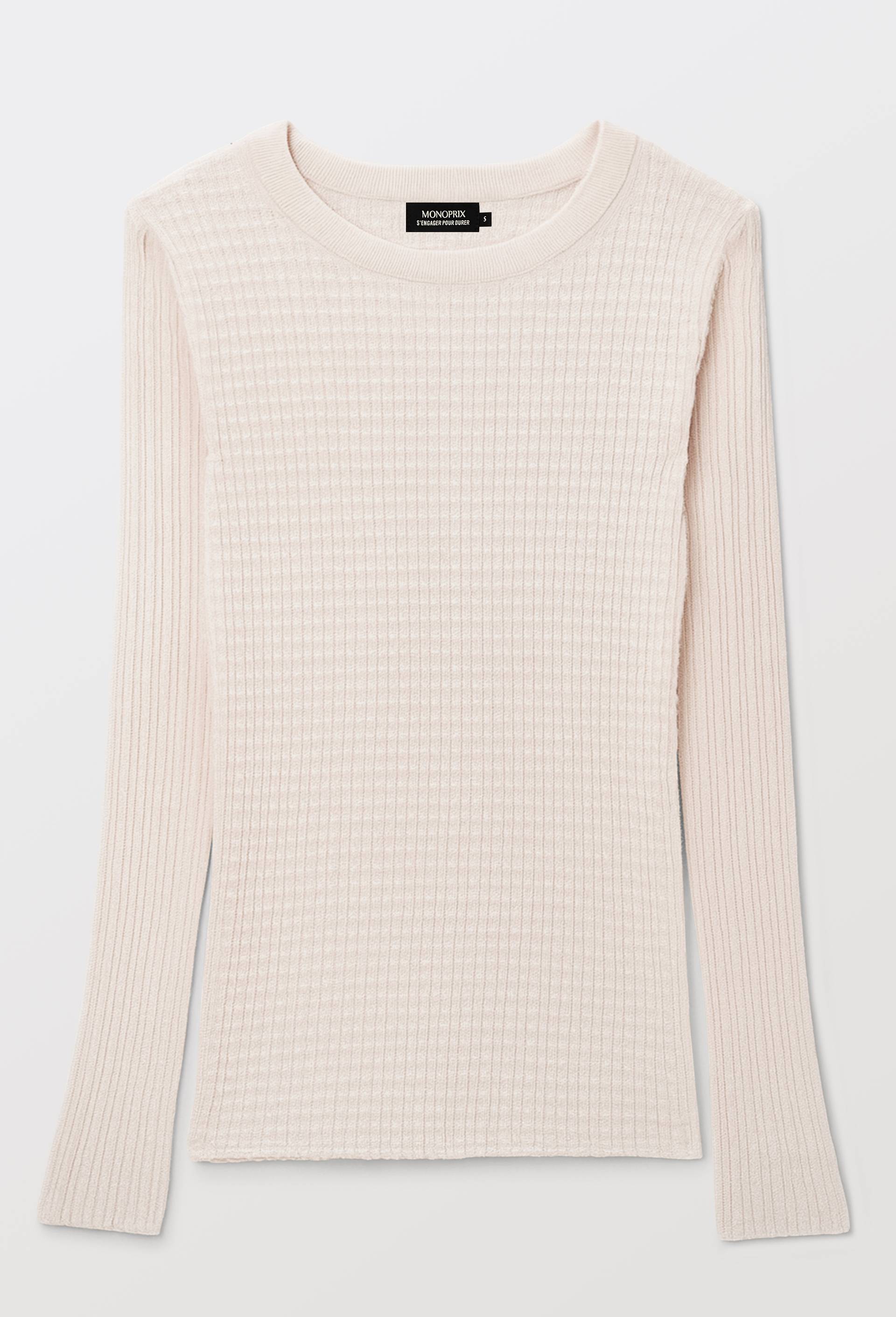 T-shirt manches longues en maille fantaisie, Beige clair, large image number 4