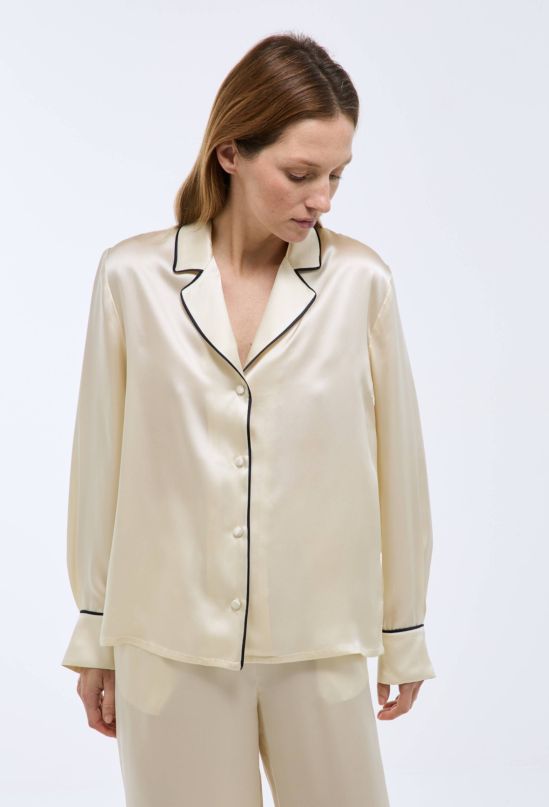 Chemise unie en soie, Ecru, large image number 0