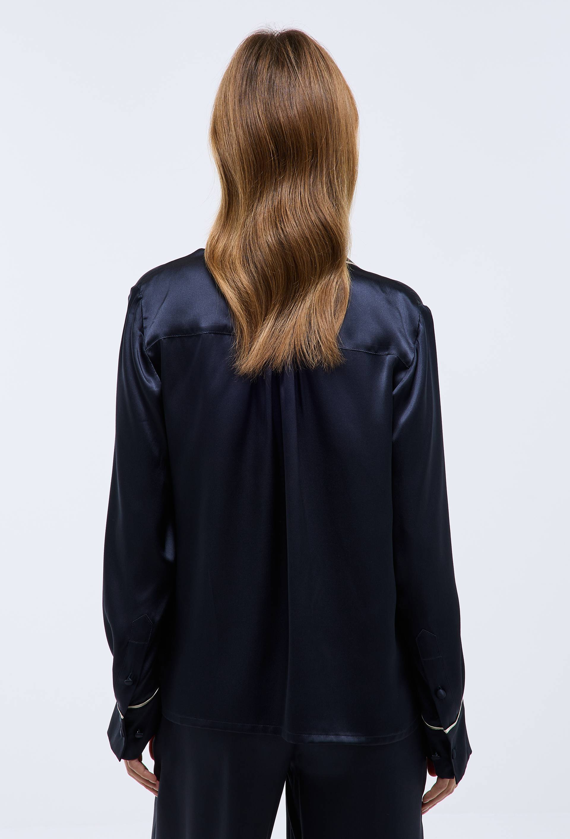 Chemise unie en soie, Bleu fonc&eacute;, large image number 1.0