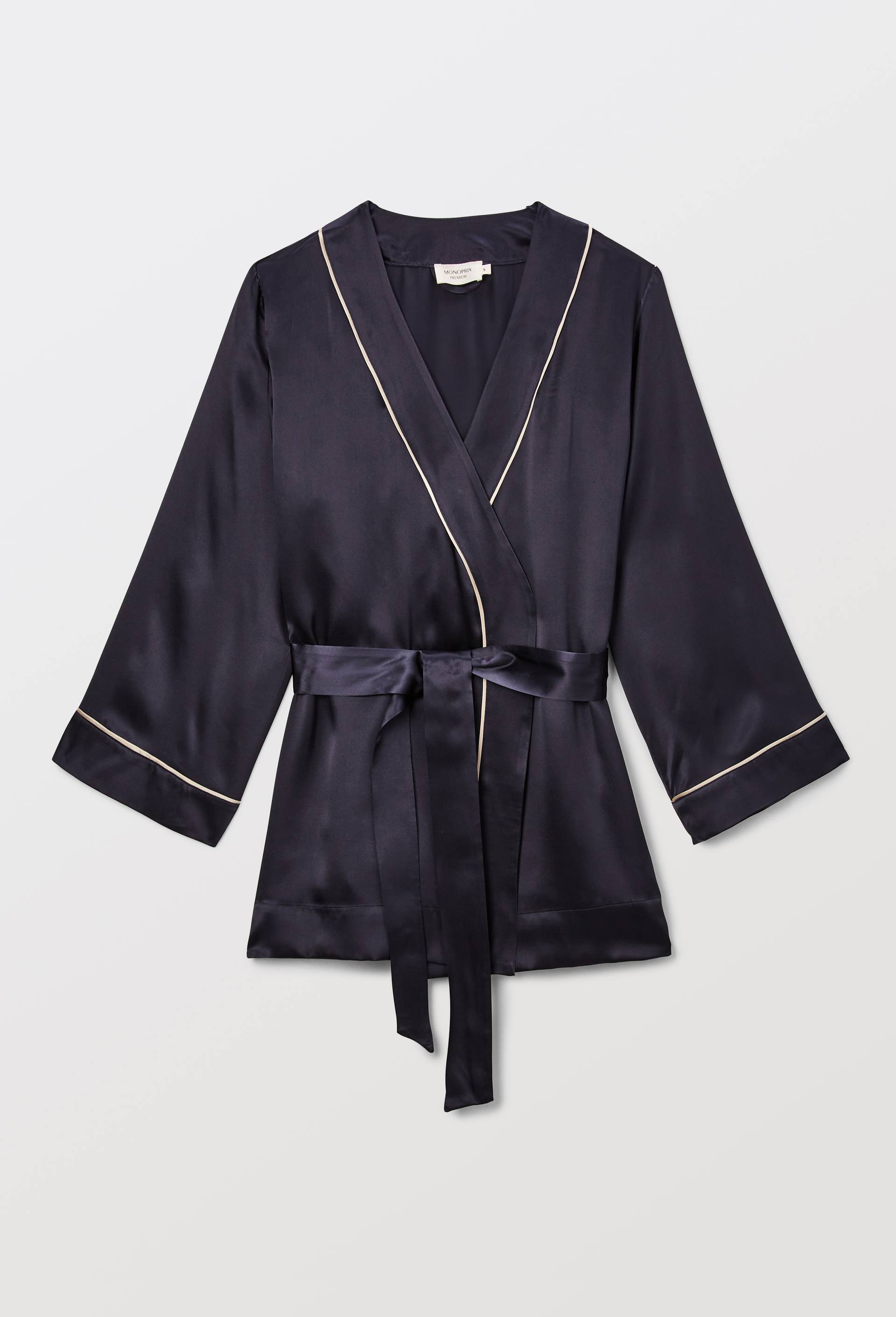 Kimono uni en soie, Bleu fonc&eacute;, large image number 3