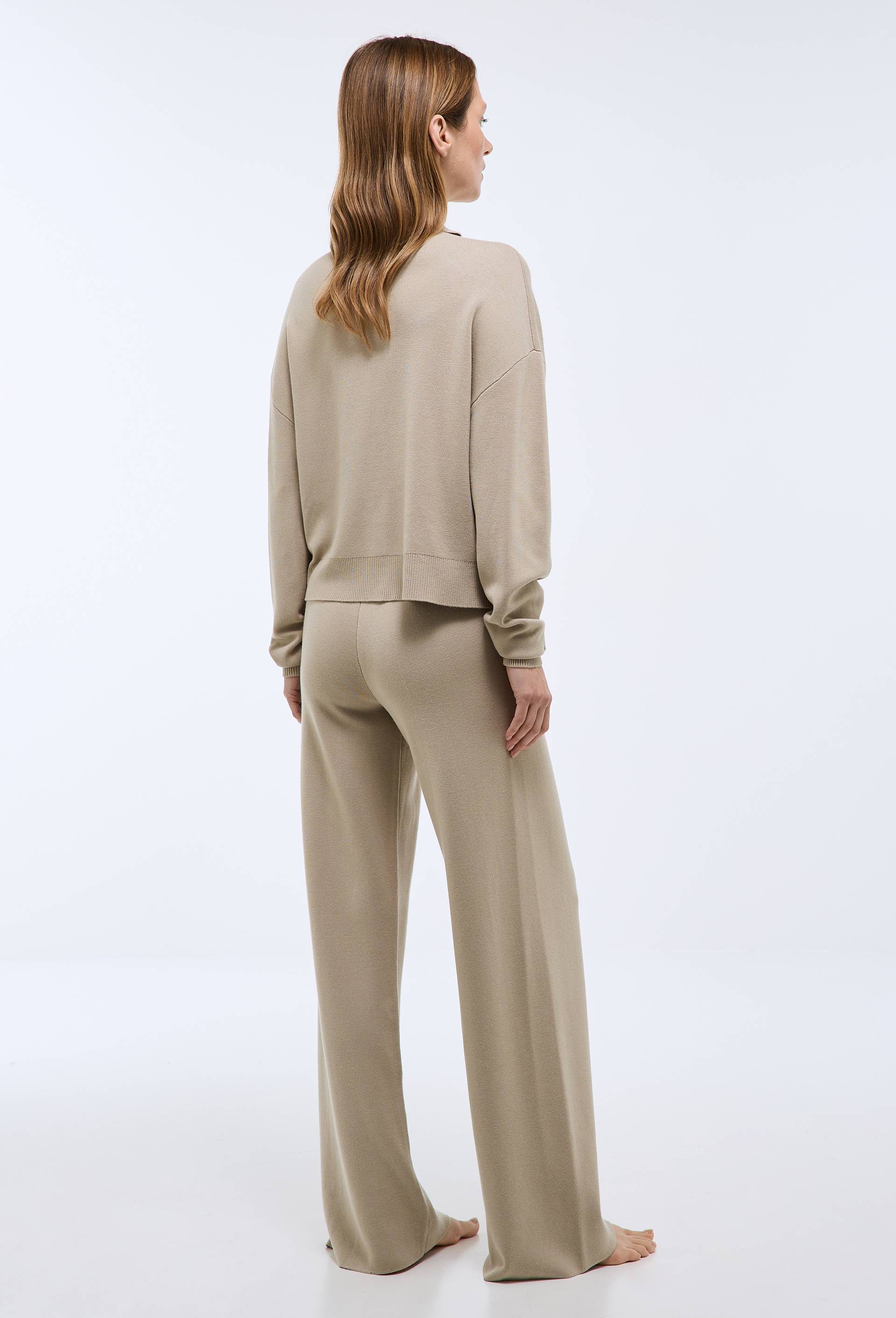 Pantalon large uni en maille, Beige, large image number 1