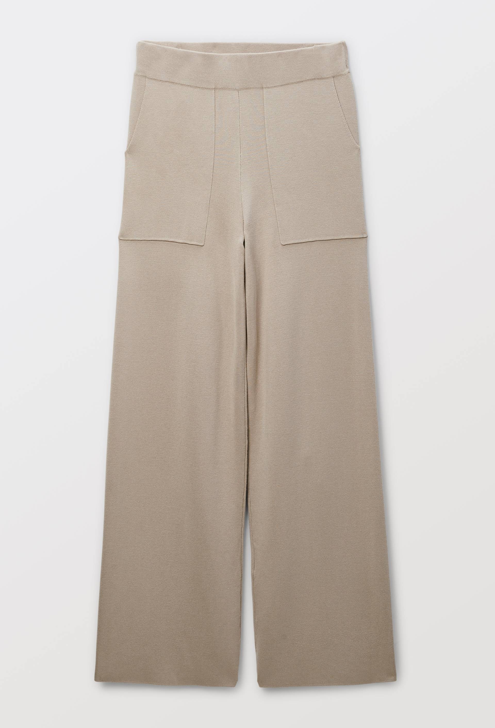 Pantalon large uni en maille, Beige, large image number 2