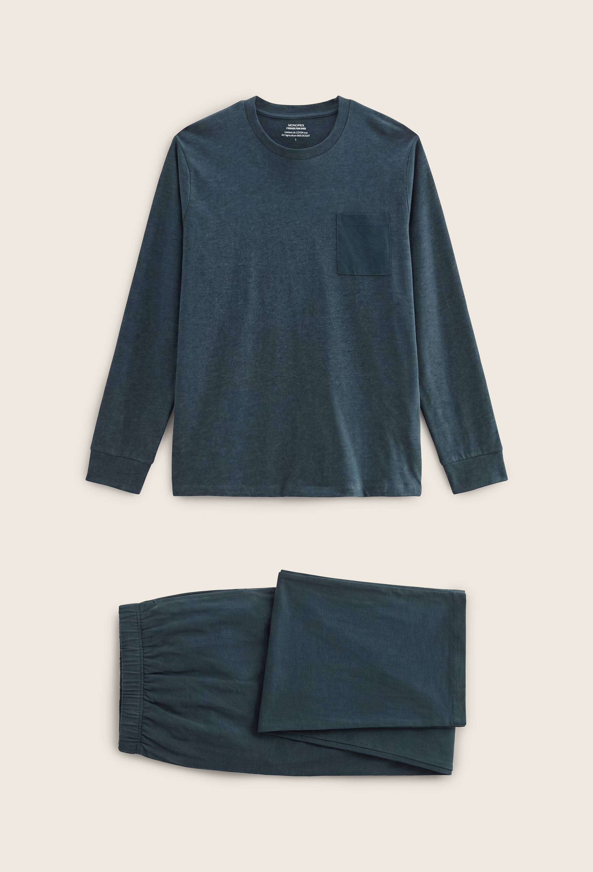 Pyjama T-shirt manches longues et pantalon en jersey de coton BIO GOTS, Vert fonc&eacute;, swatch image