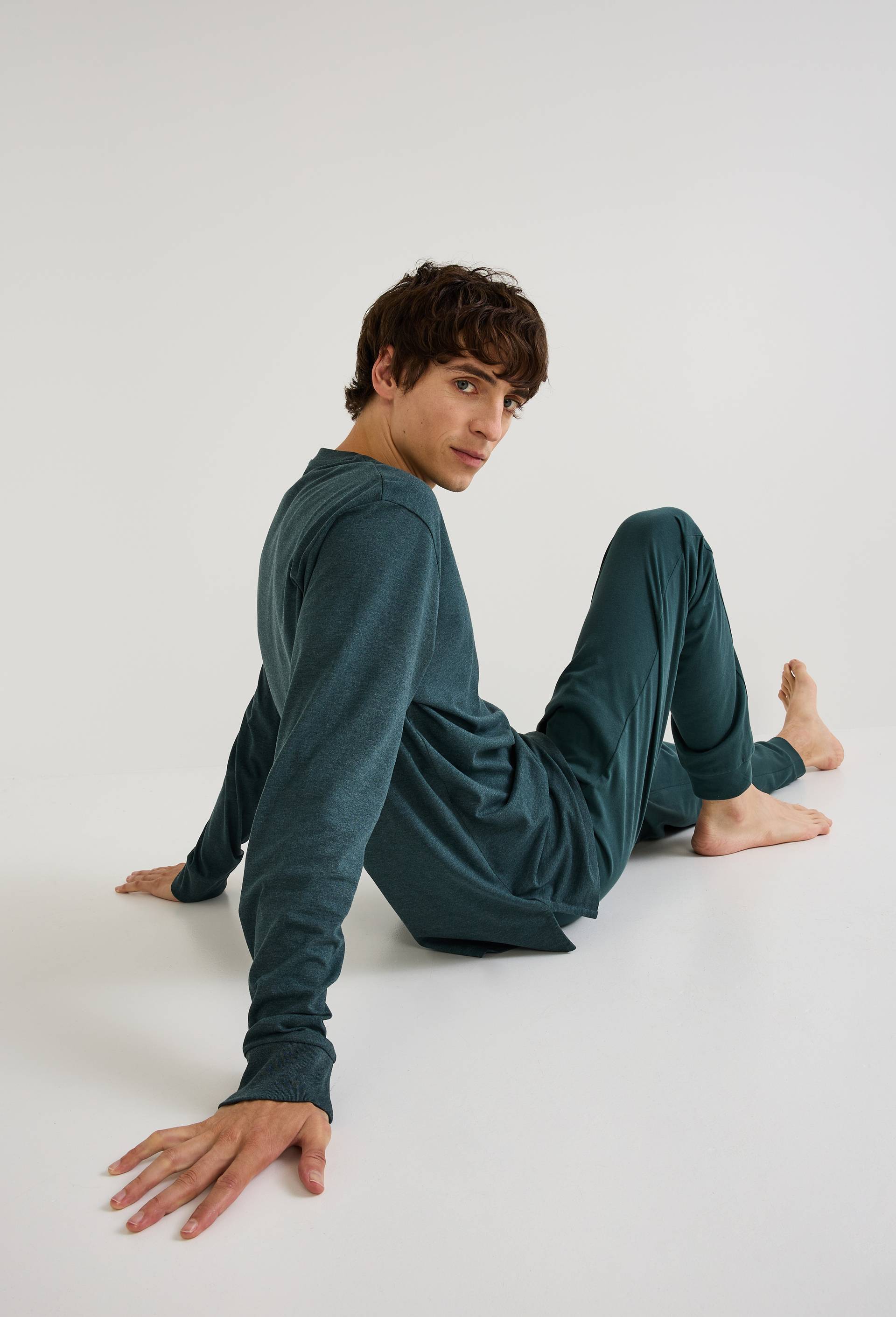 Pyjama T-shirt manches longues et pantalon en jersey de coton BIO GOTS, Vert fonc&eacute;, large image number 1