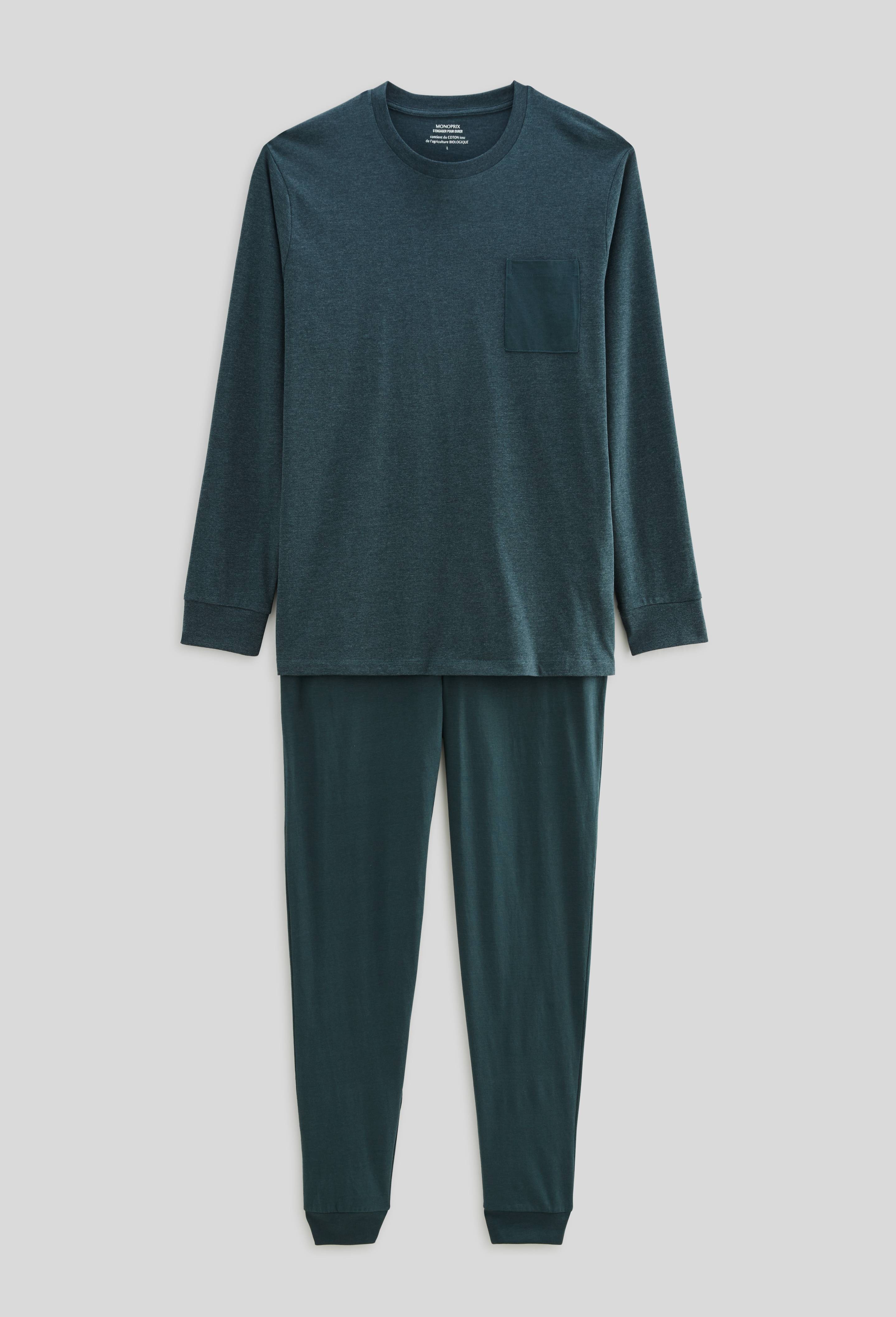Pyjama T-shirt manches longues et pantalon en jersey de coton BIO GOTS, Vert fonc&eacute;, large image number 2.0