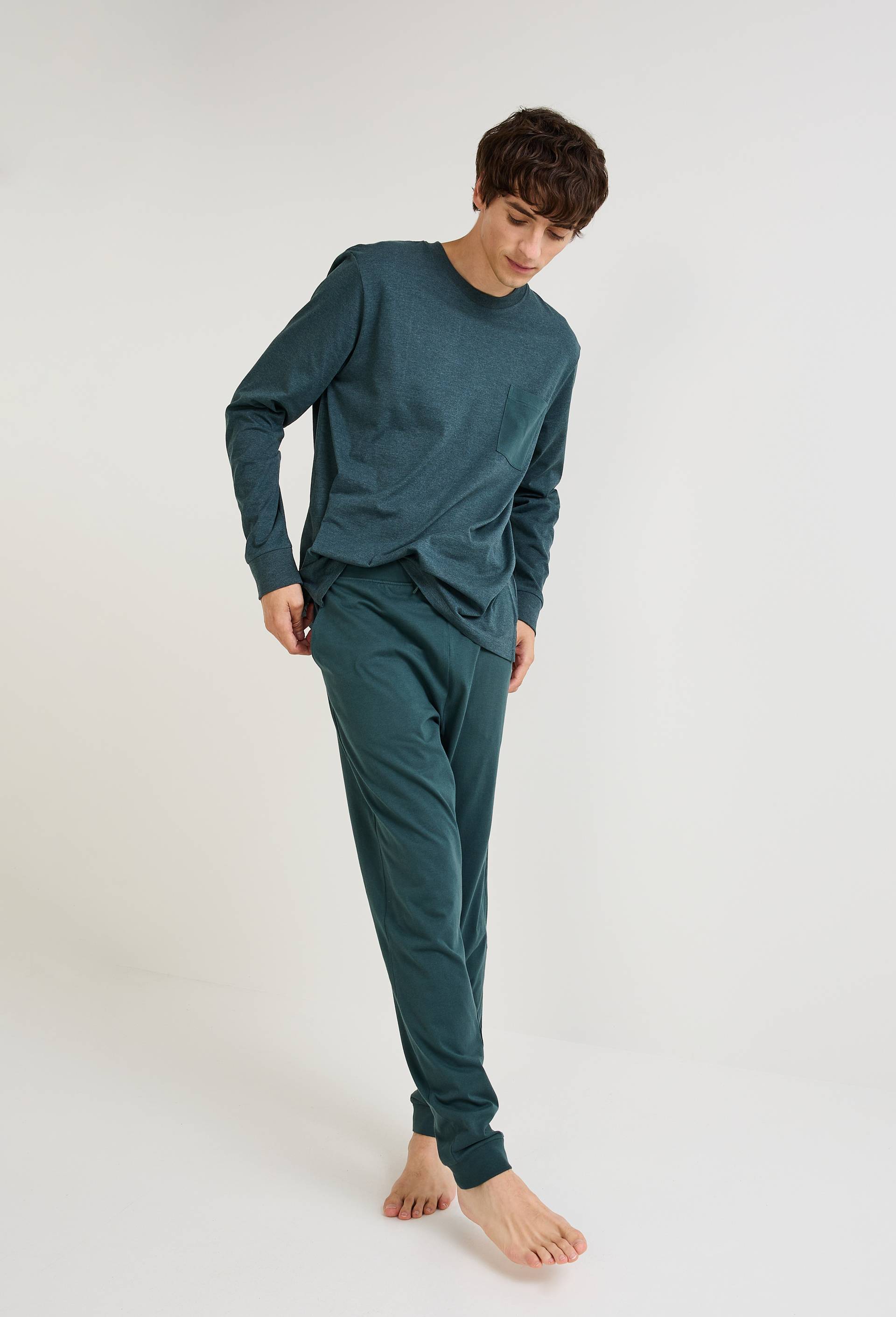 Pyjama T-shirt manches longues et pantalon en jersey de coton BIO GOTS, Vert fonc&eacute;, large image number 2.0