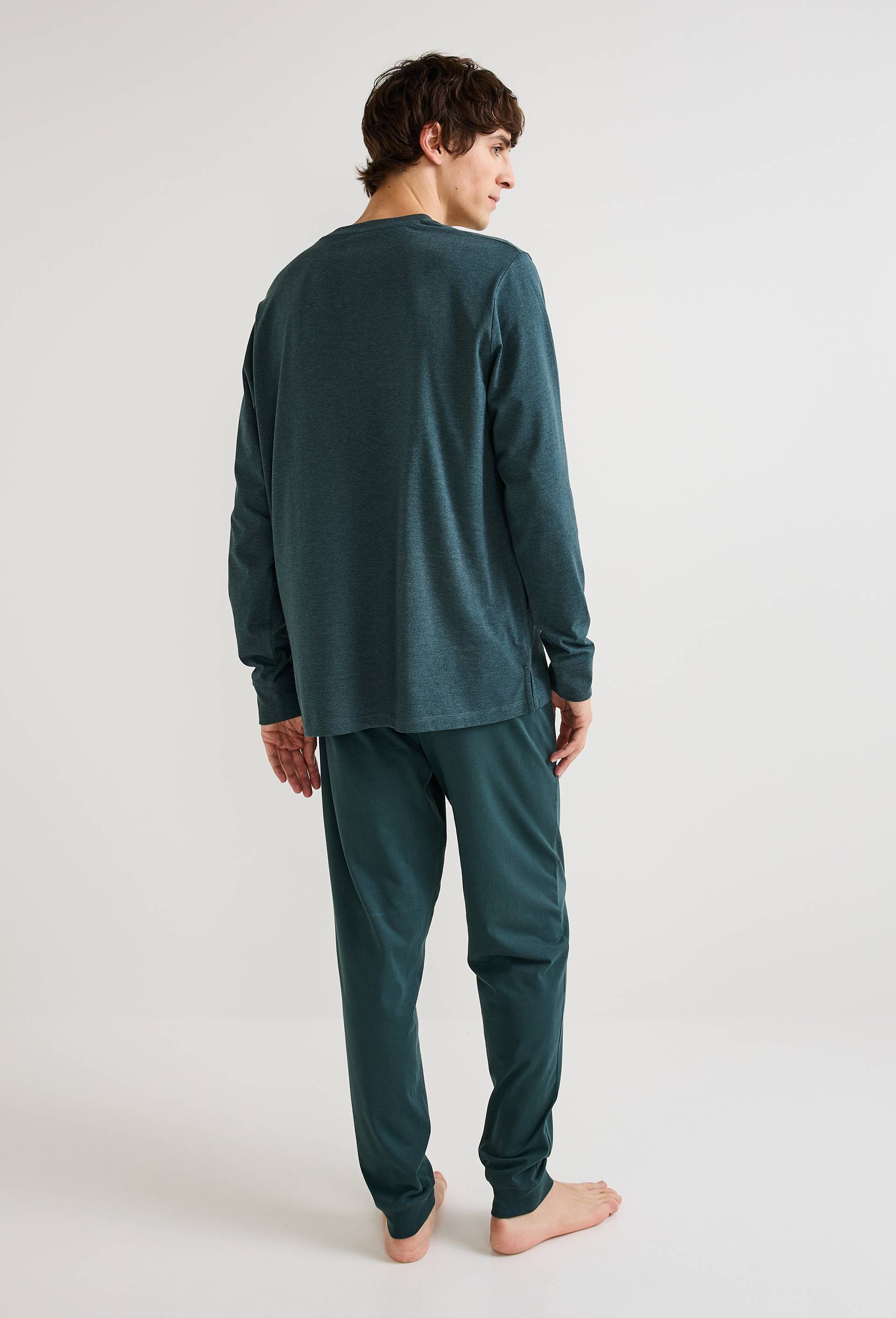 Pyjama T-shirt manches longues et pantalon en jersey de coton BIO GOTS, Vert fonc&eacute;, large image number 3