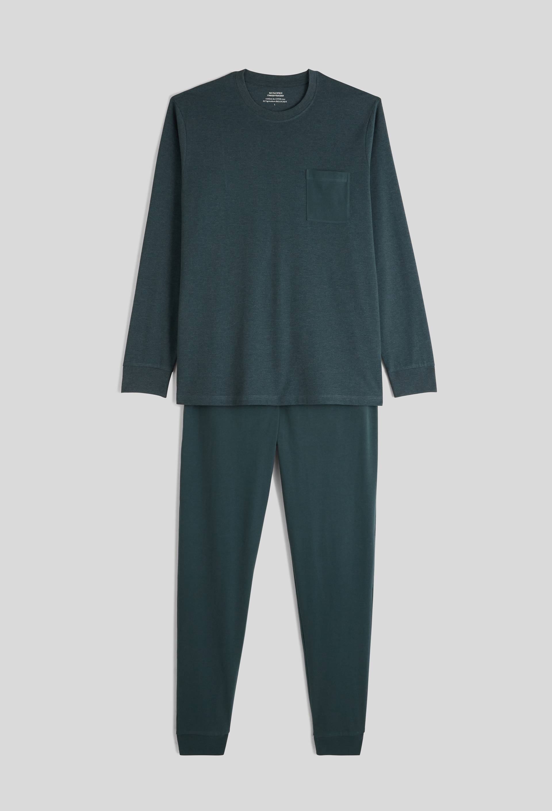 Pyjama T-shirt manches longues et pantalon en jersey de coton BIO GOTS, Vert fonc&eacute;, large image number 4
