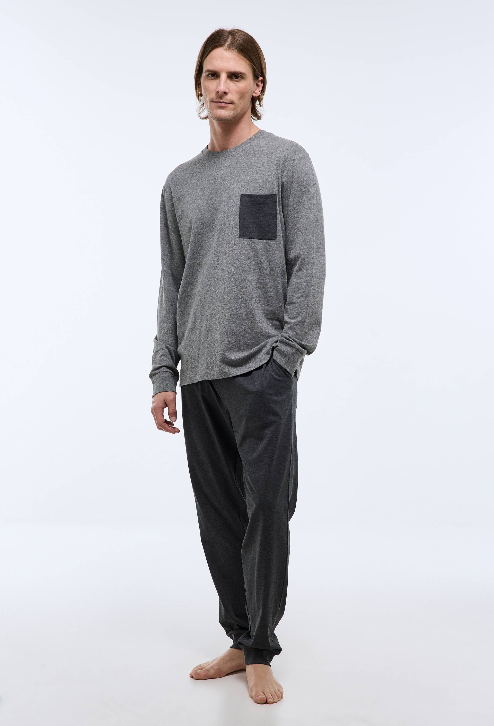 Pyjama T-shirt manches longues et pantalon en jersey de coton BIO GOTS, Gris fonc&eacute;, swatch image