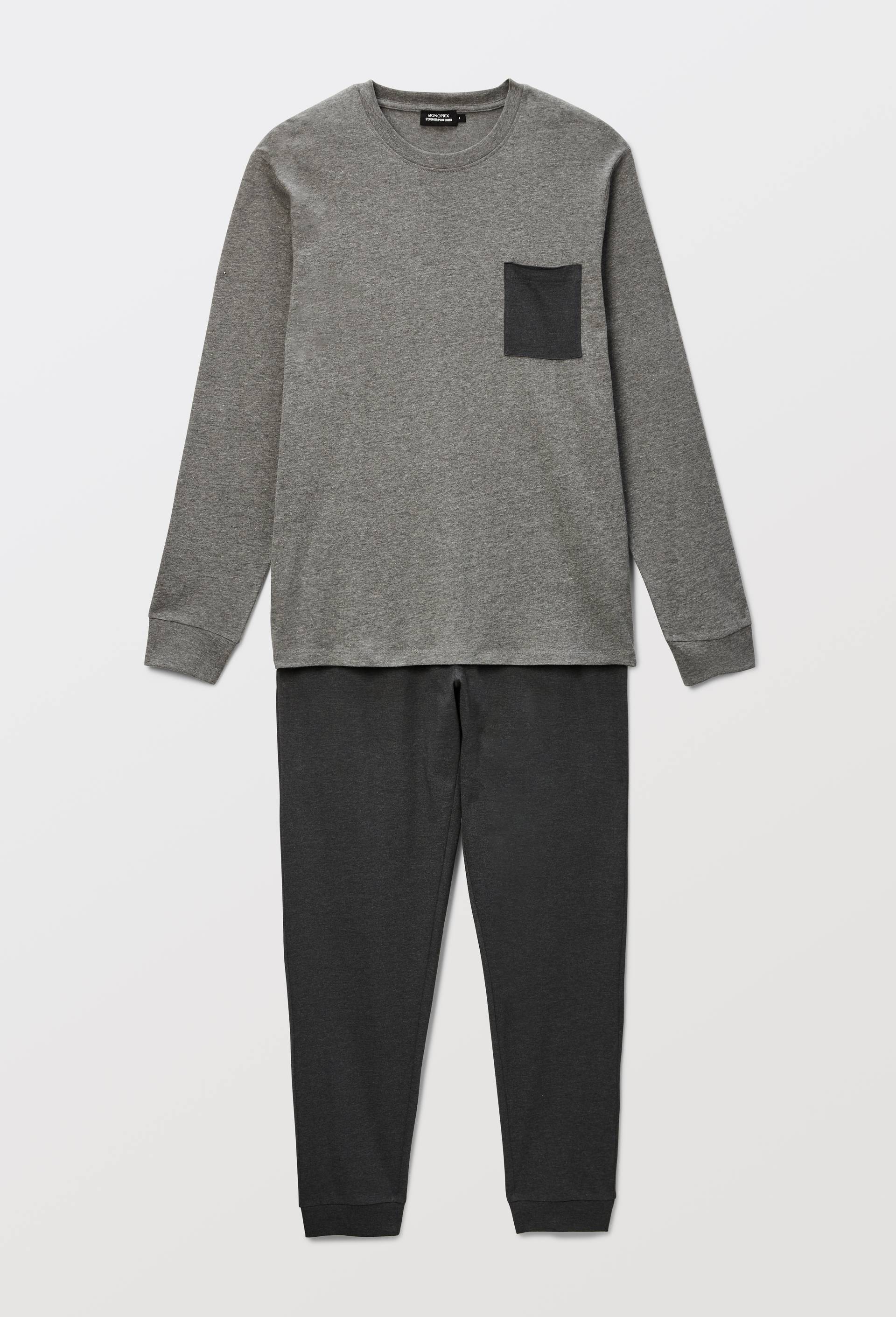 Pyjama T-shirt manches longues et pantalon en jersey de coton BIO GOTS, Gris fonc&eacute;, large image number 2