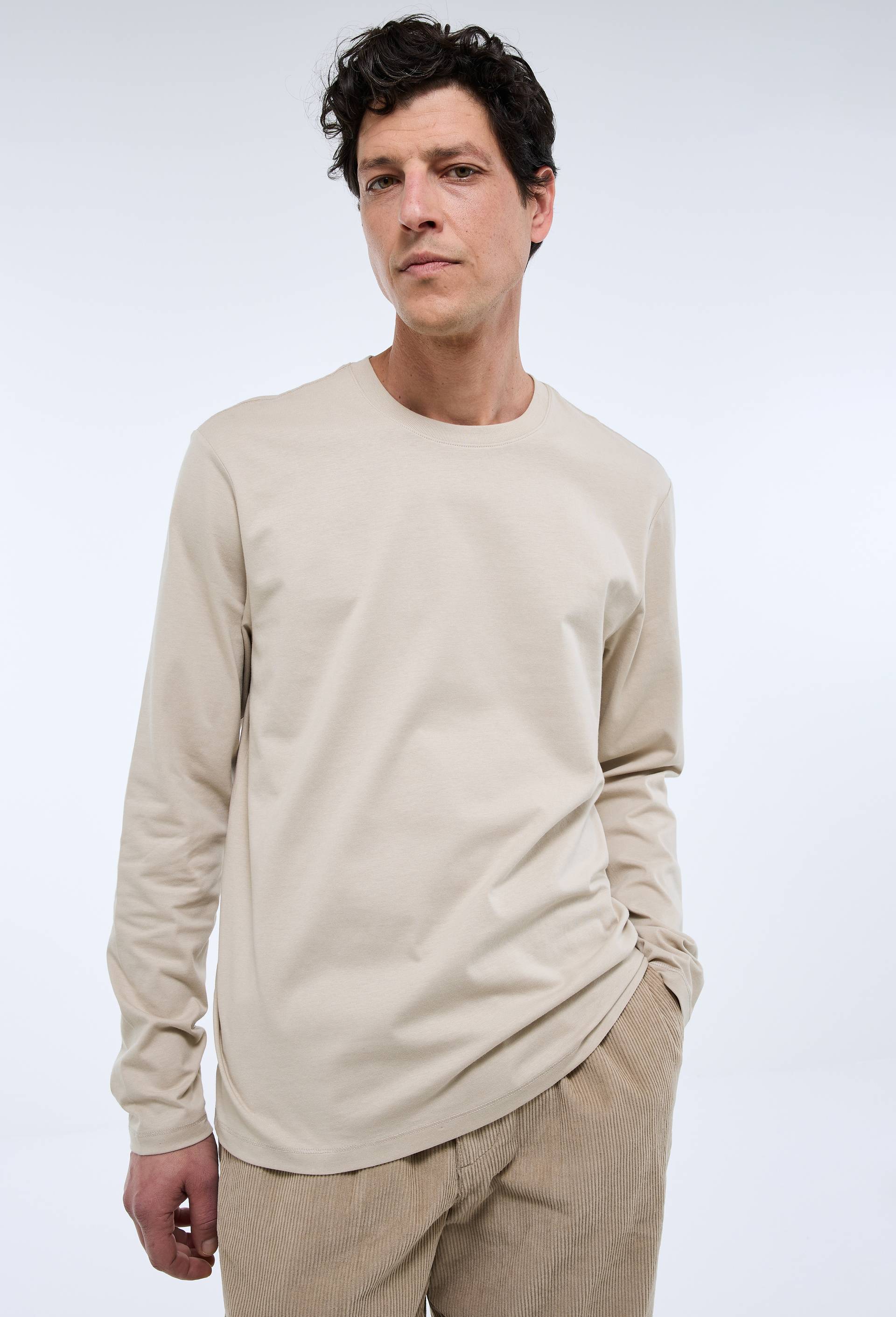 T-shirt col rond manches longues en coton BIO GOTS, Beige clair, large image number 0