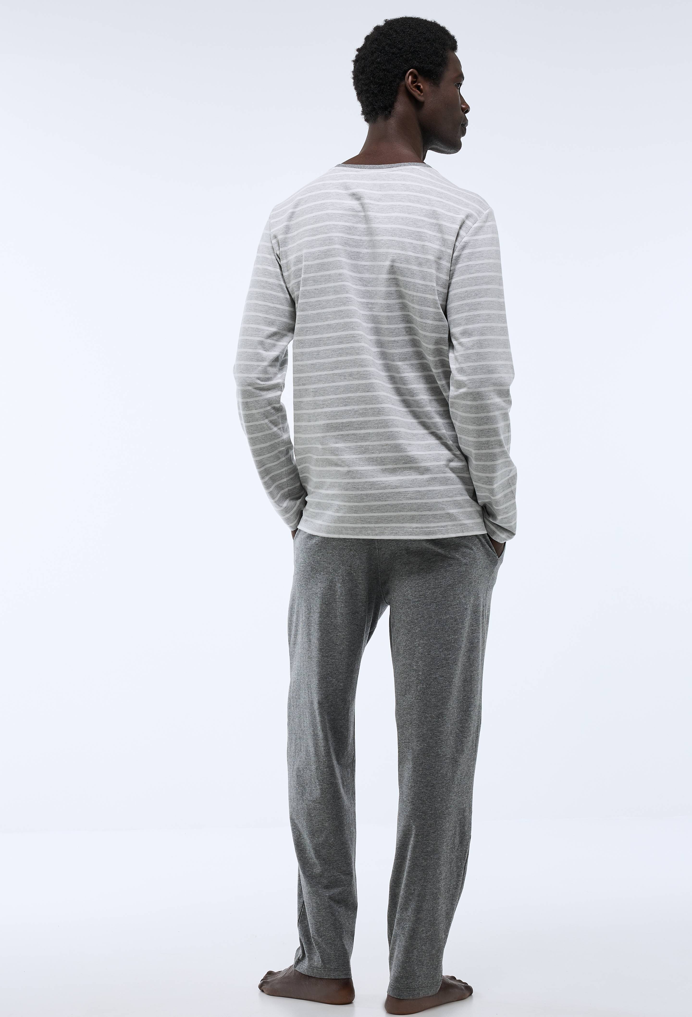 Pyjama T-shirt manches longues ray&eacute; et pantalon en jersey de coton BIO GOTS, Gris, large image number 1.0