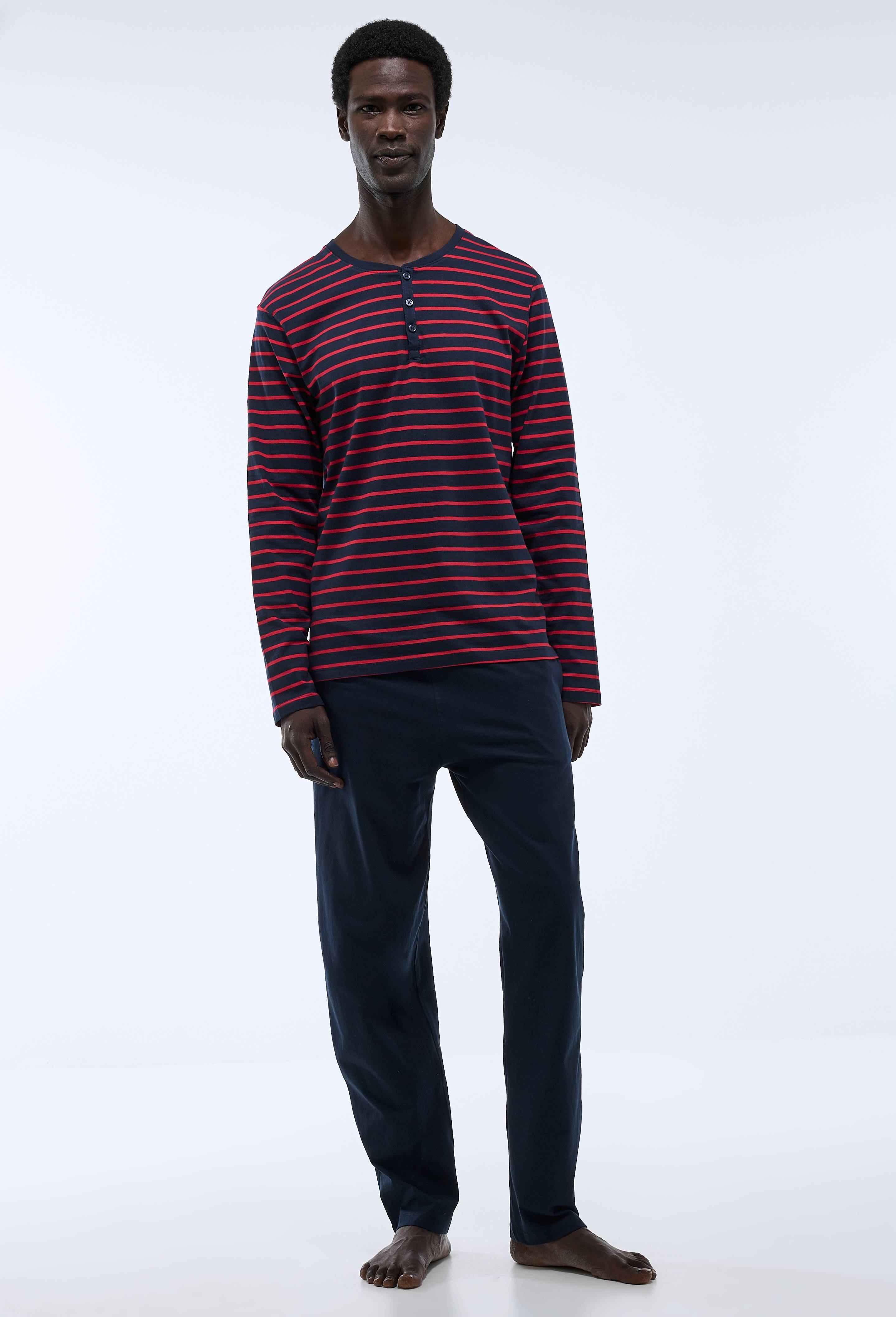 Pyjama T-shirt manches longues ray&eacute; et pantalon en jersey de coton BIO GOTS, Rouge, large image number 0
