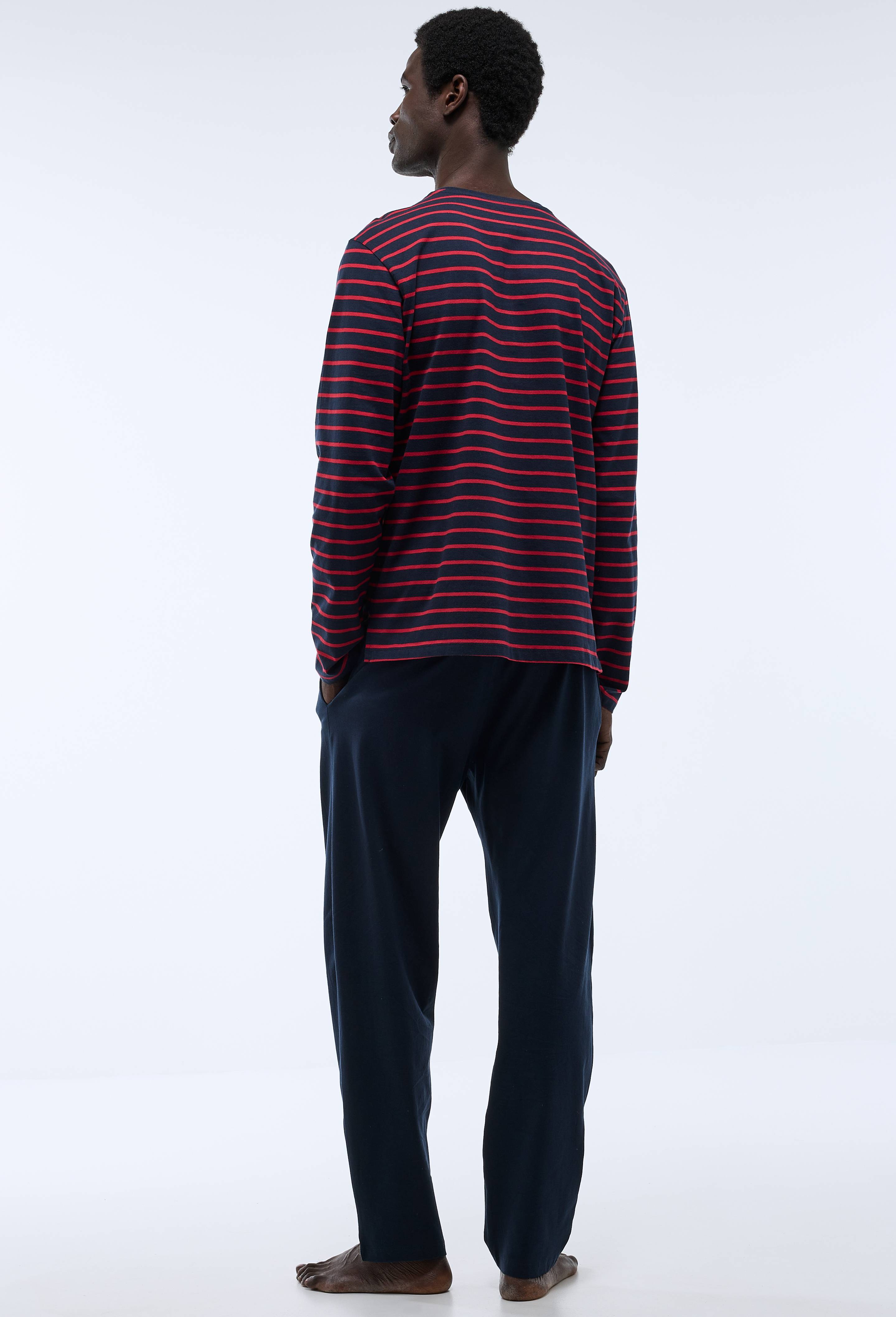 Pyjama T-shirt manches longues ray&eacute; et pantalon en jersey de coton BIO GOTS, Rouge, large image number 1