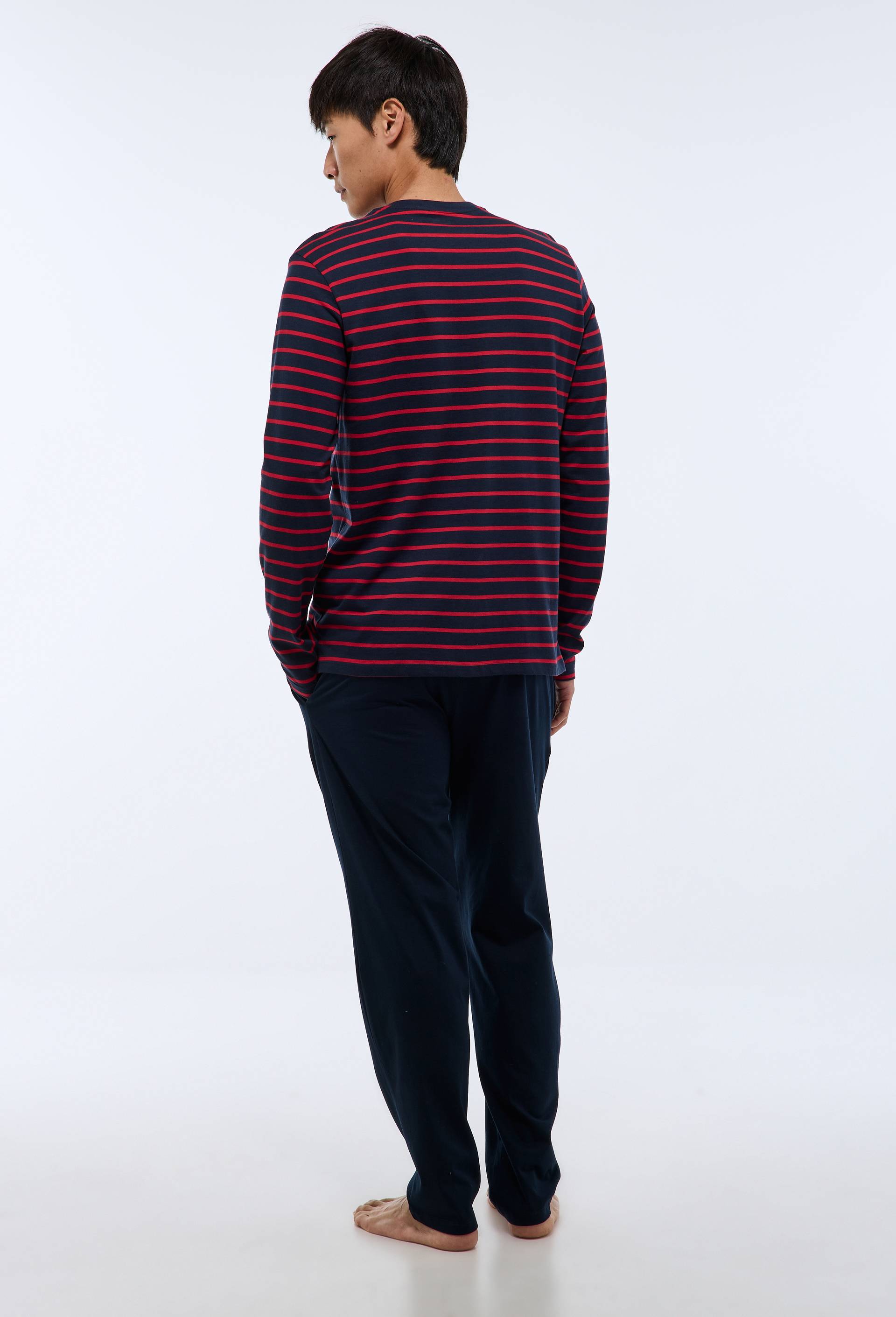 Pyjama T-shirt manches longues ray&eacute; et pantalon en jersey de coton BIO GOTS, Rouge, large image number 2