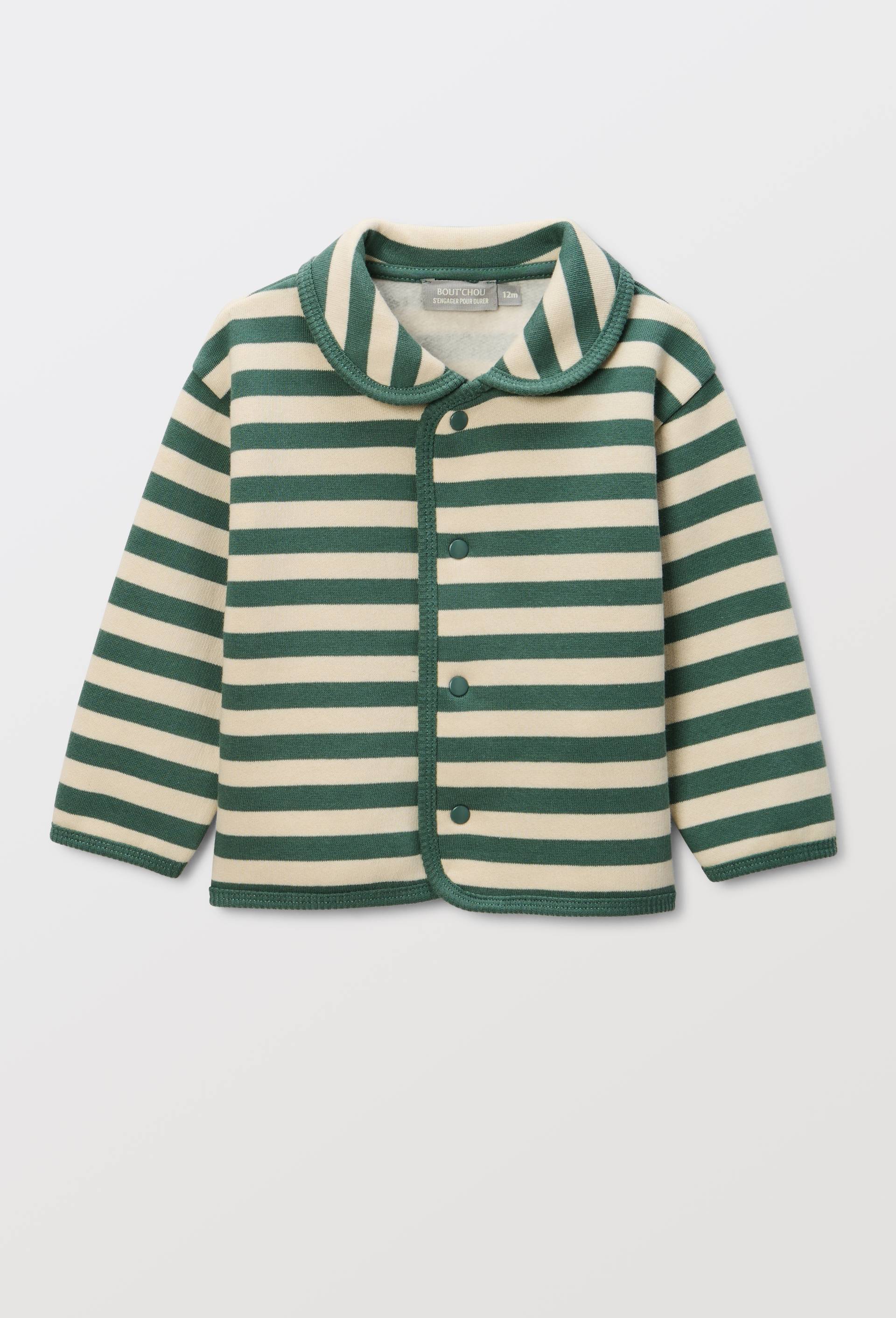 Gilet col claudine en molleton ray&eacute; en coton BIO GOTS, Vert, large image number 0