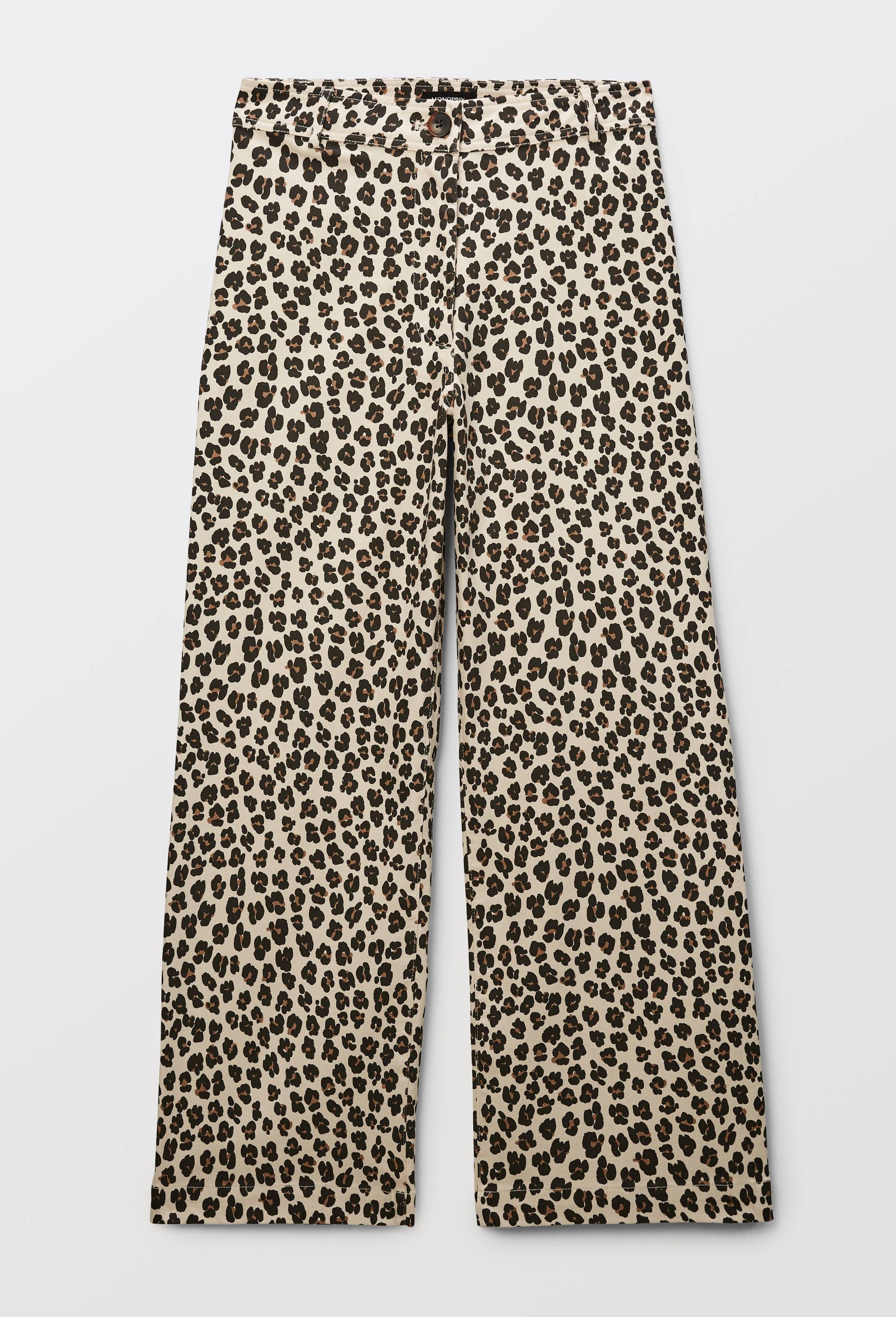 Pantalon large taille haute imprim&eacute; l&eacute;opard contenant du coton, Beige clair, large image number 2.0