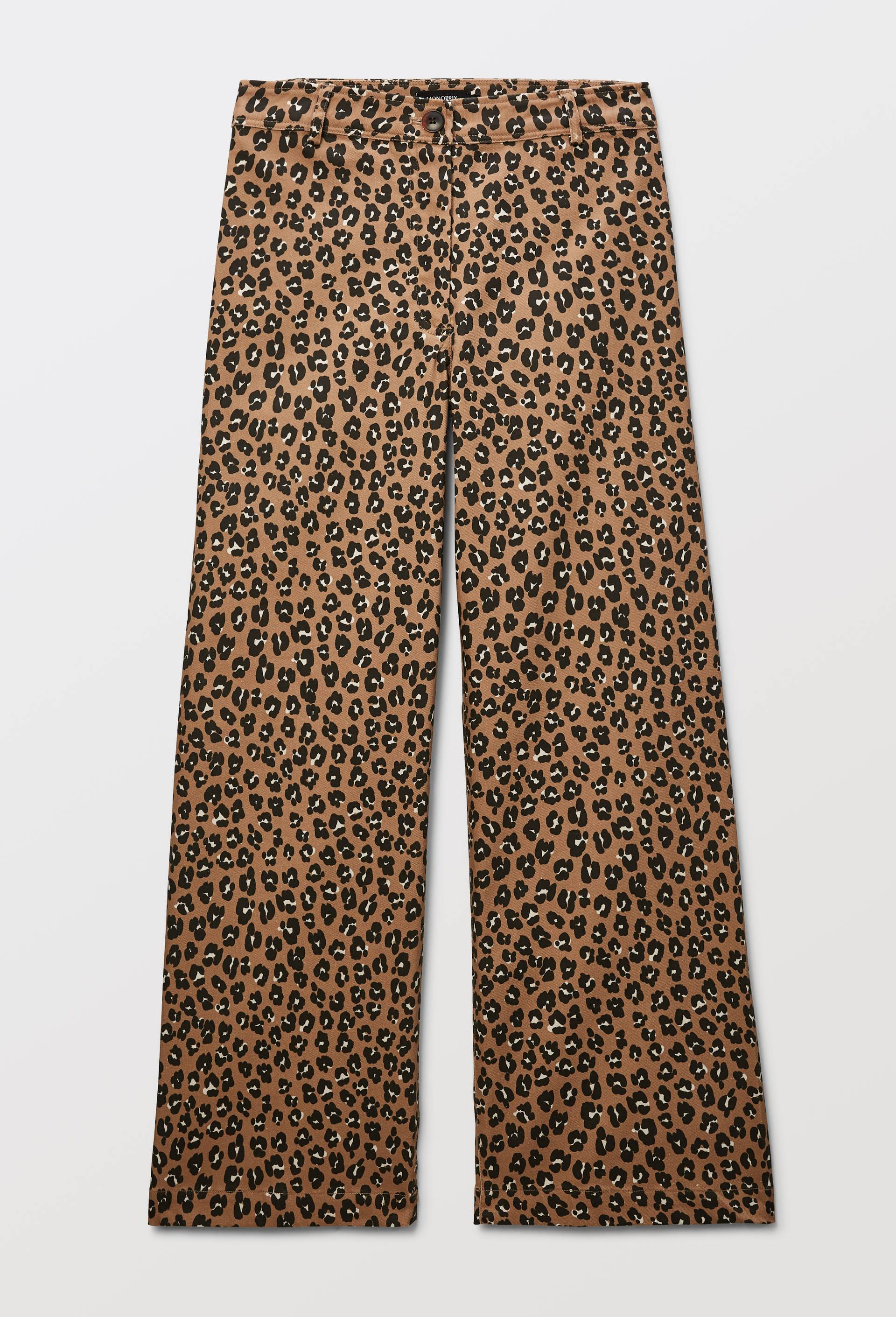Pantalon large taille haute imprim&eacute; l&eacute;opard contenant du coton, Beige, large image number 2