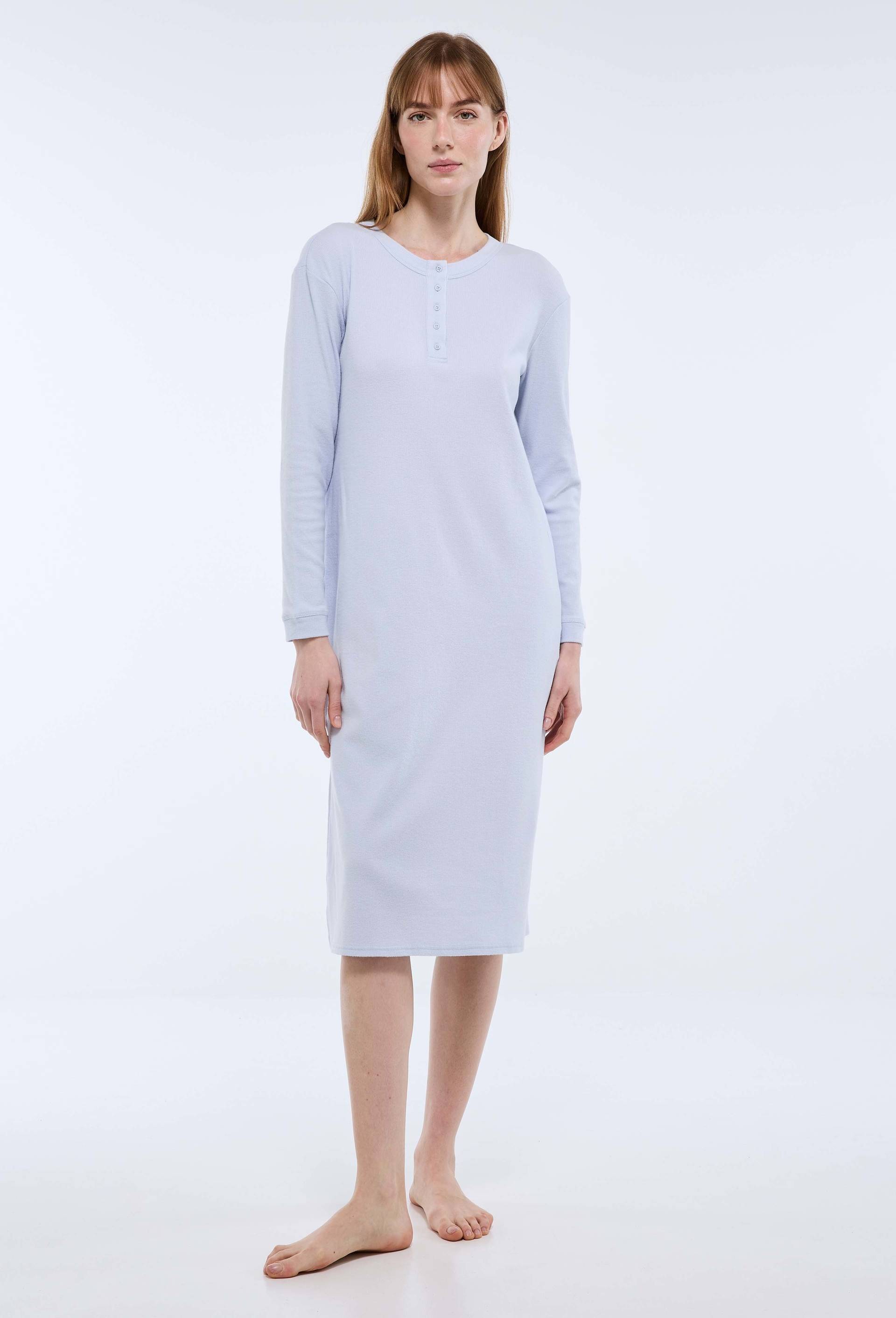 Chemise de nuit c&ocirc;tel&eacute;e en coton et modal, Bleu clair, large image number 0