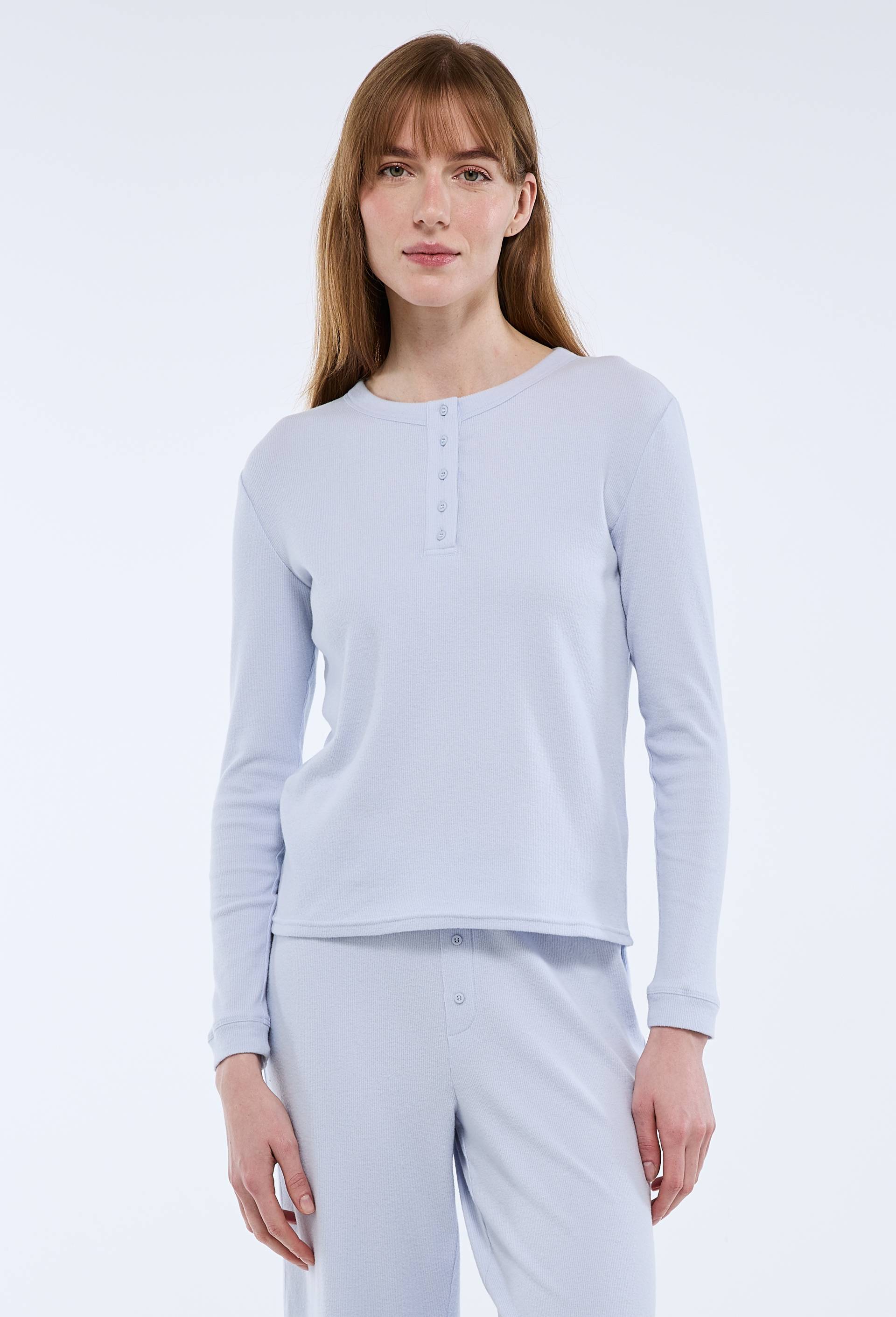 T shirt de pyjama c&ocirc;tel&eacute; en coton et modal, Bleu clair, large image number 0