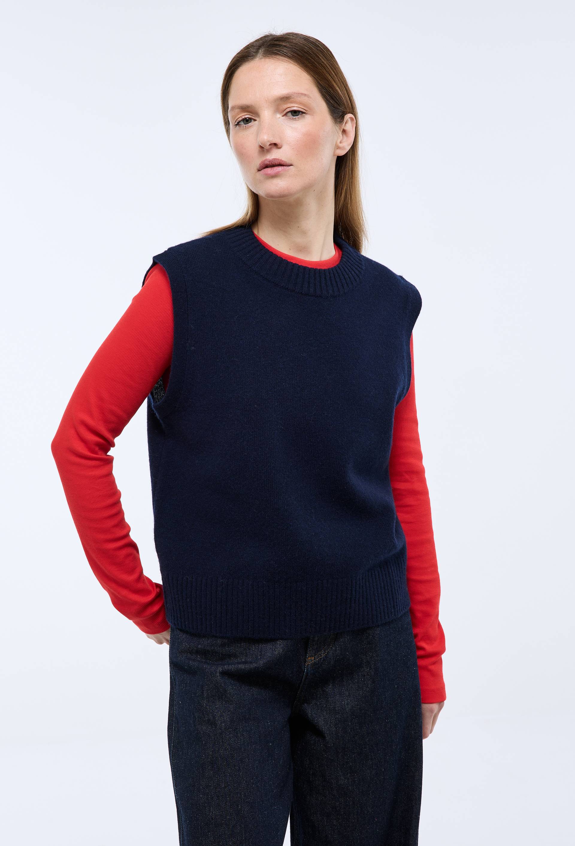 Pull sans manches en laine, Bleu fonc&eacute;, large image number 0