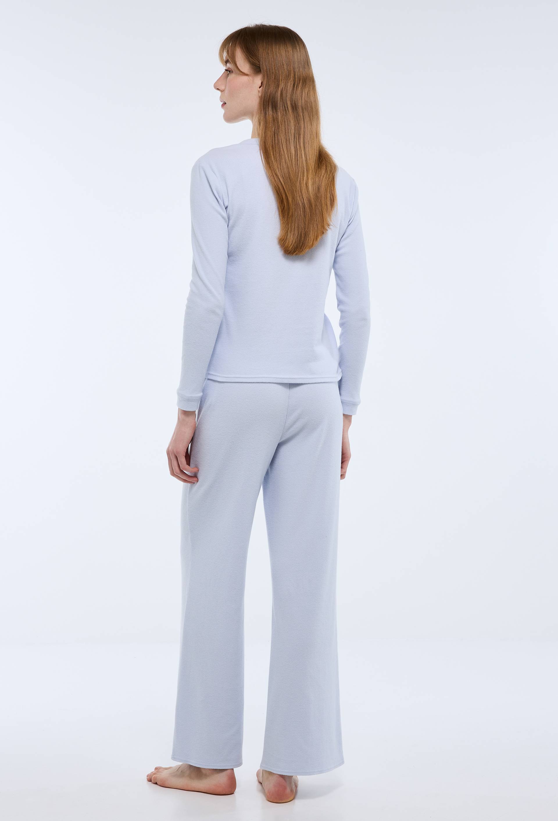Pantalon de pyjama c&ocirc;tel&eacute; en coton et modal, Bleu clair, large image number 1