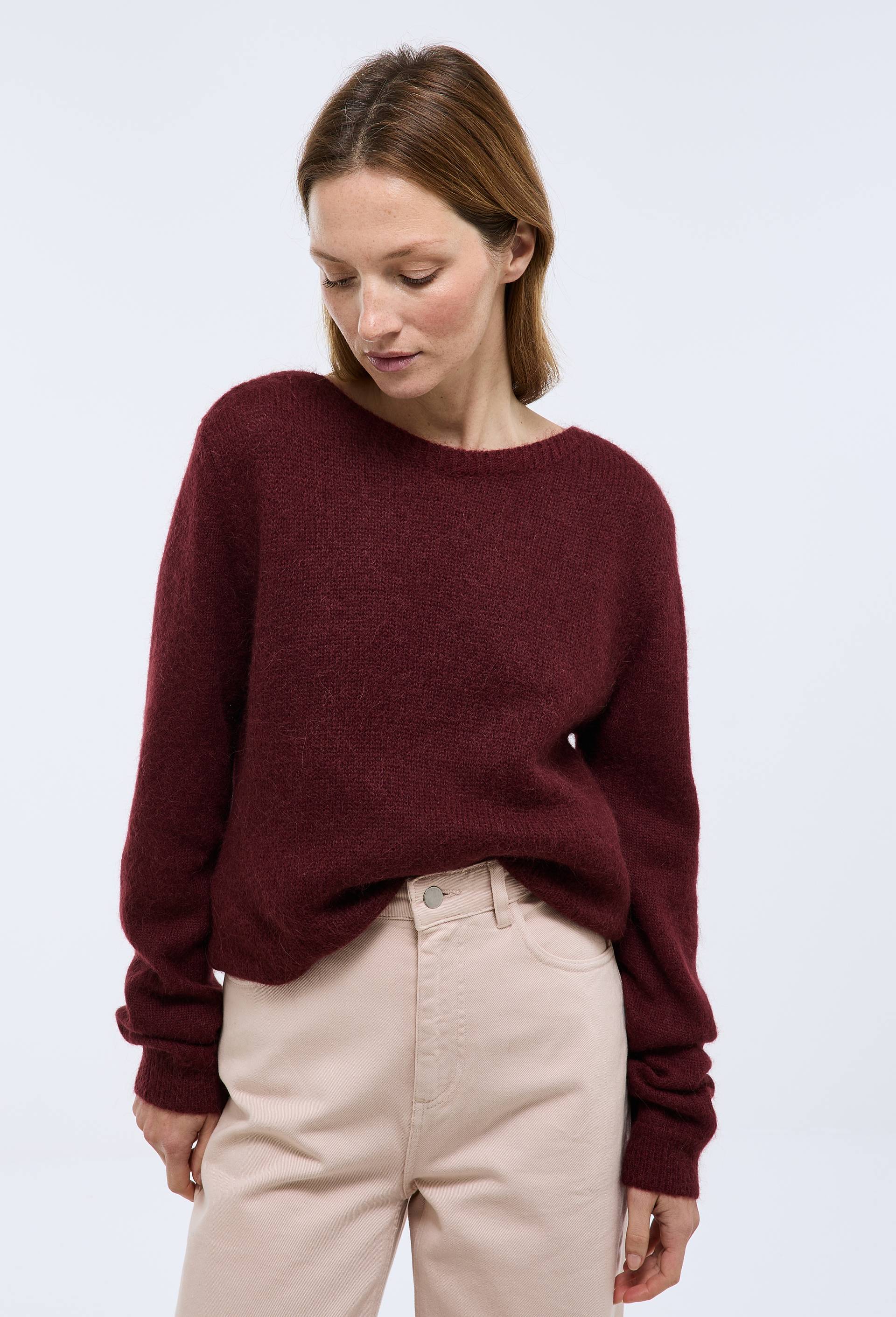 Pull col bateau uni contenant de l'alpaga, Rouge fonc&eacute;, swatch image