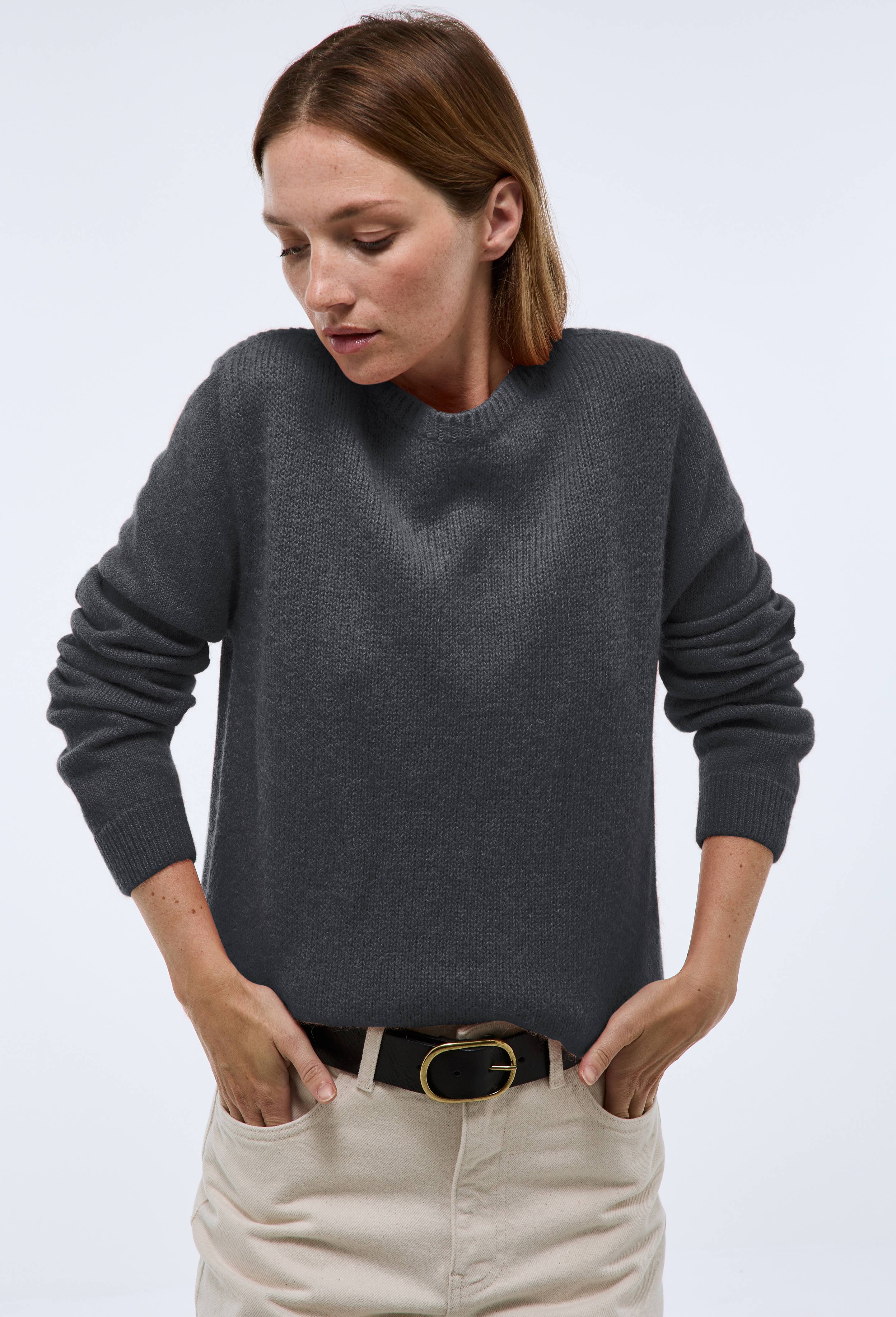 Pull col bateau uni contenant de l'alpaga, Gris, swatch image