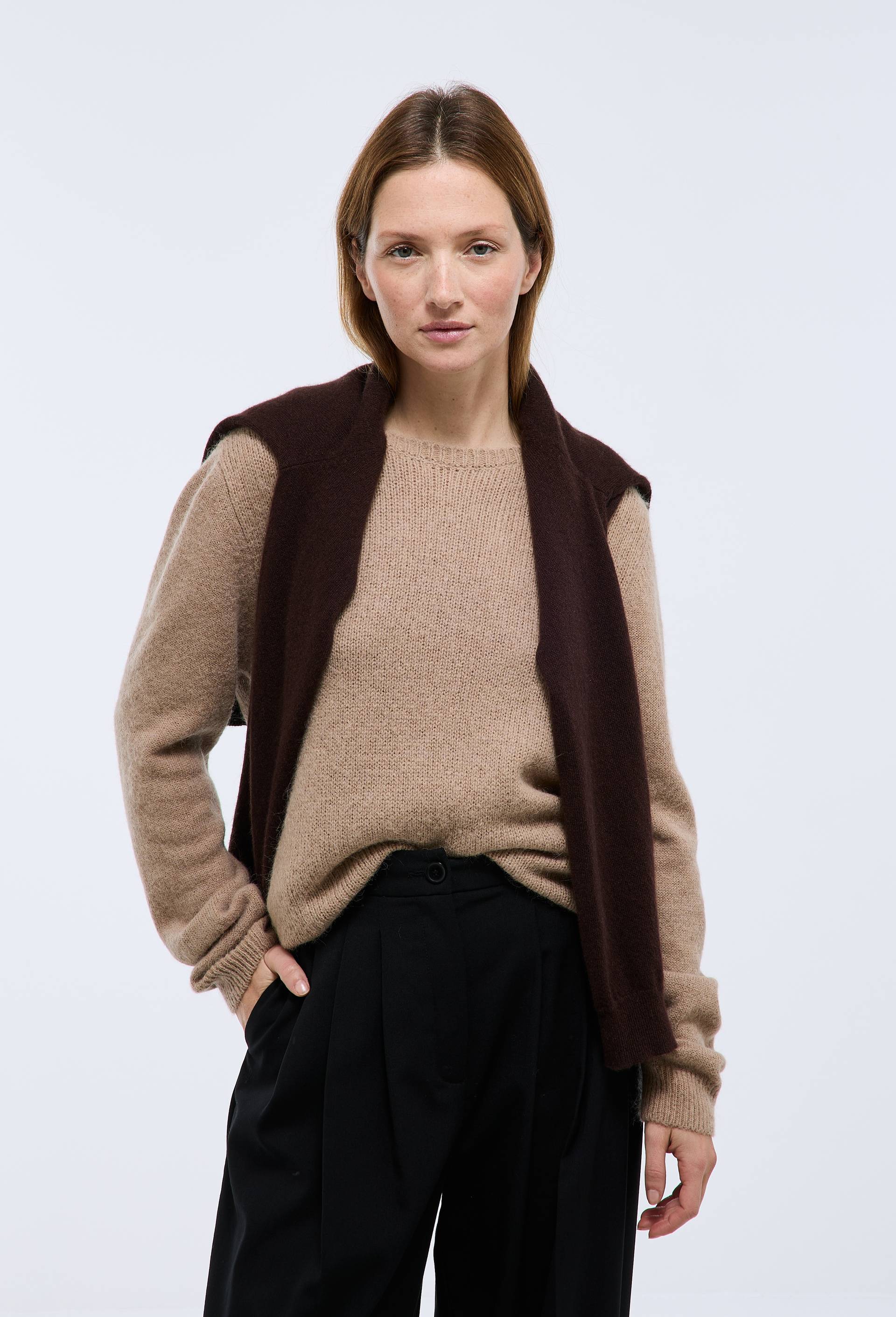 Pull col bateau uni contenant de l'alpaga, Beige, swatch image