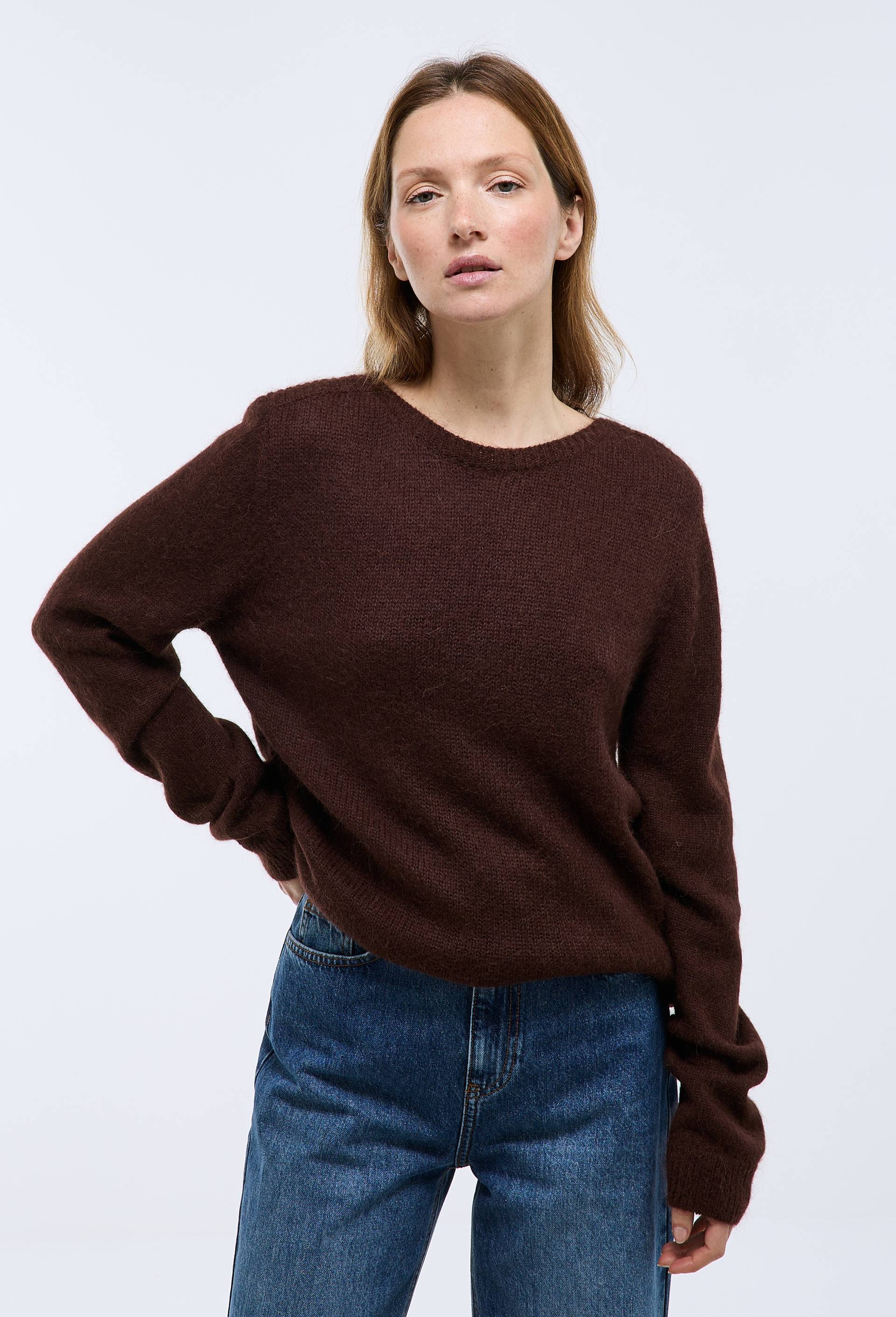 Pull col bateau uni contenant de l'alpaga, Brun fonc&eacute;, swatch image