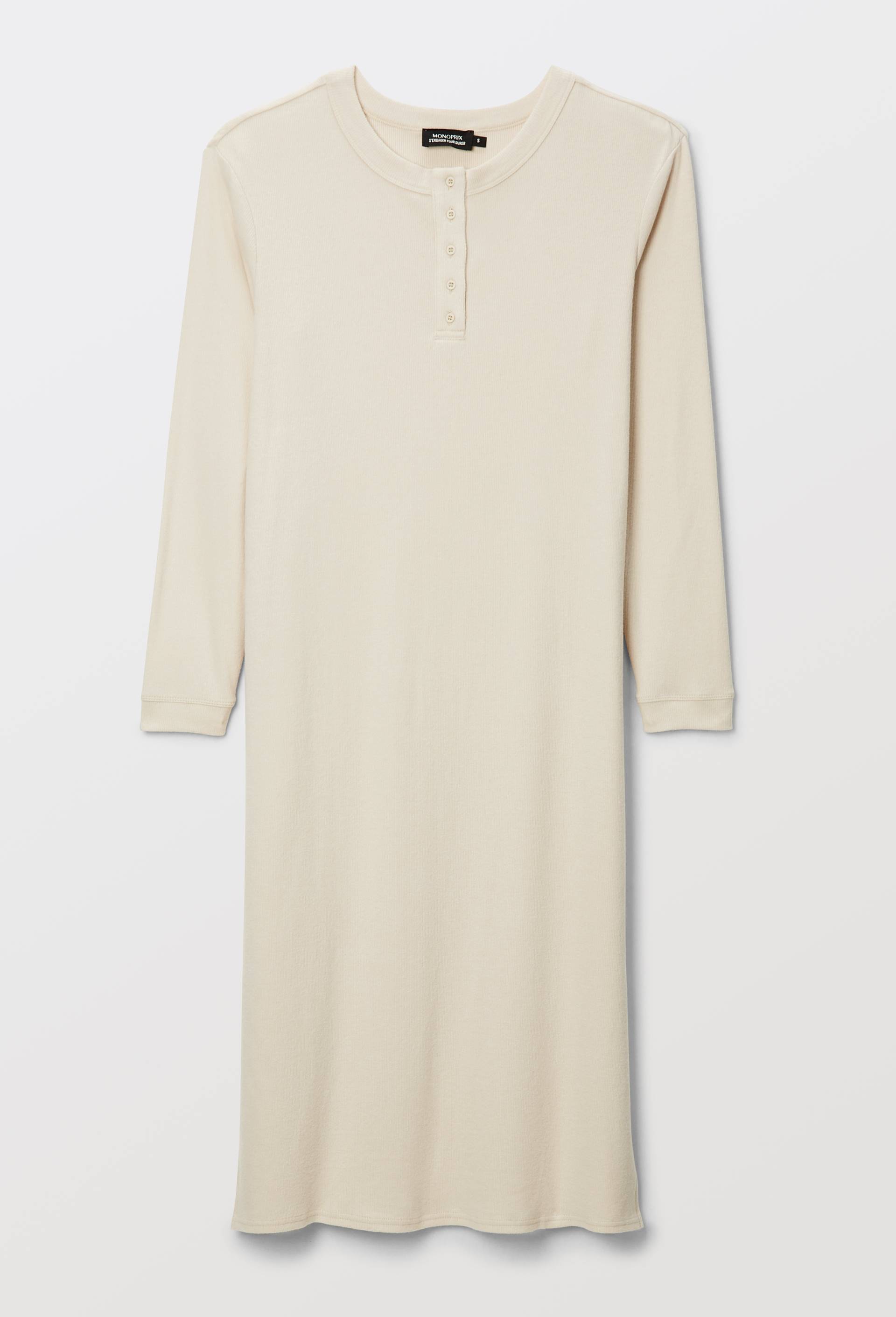Chemise de nuit c&ocirc;tel&eacute;e en coton et modal, Brun clair, large image number 2