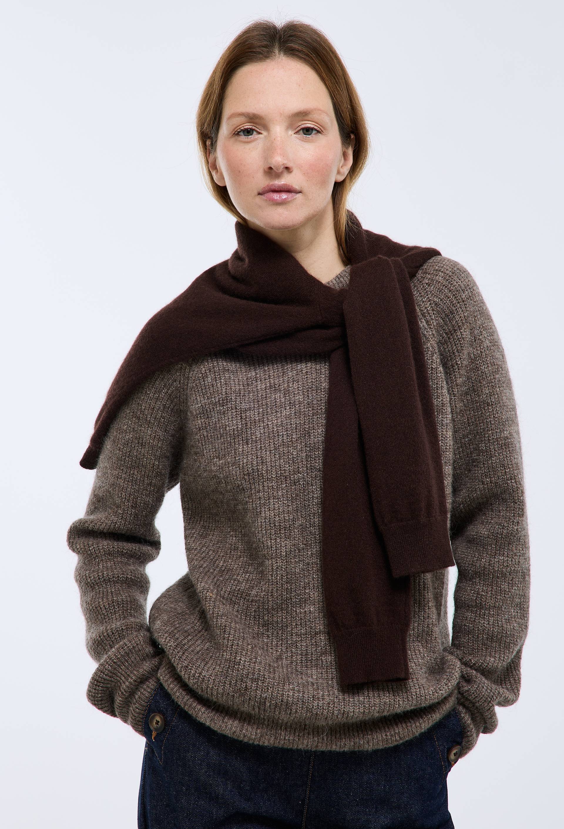 Pull en c&ocirc;te perl&eacute;e contenant de l'alpaga, Brun clair, large image number 0.0