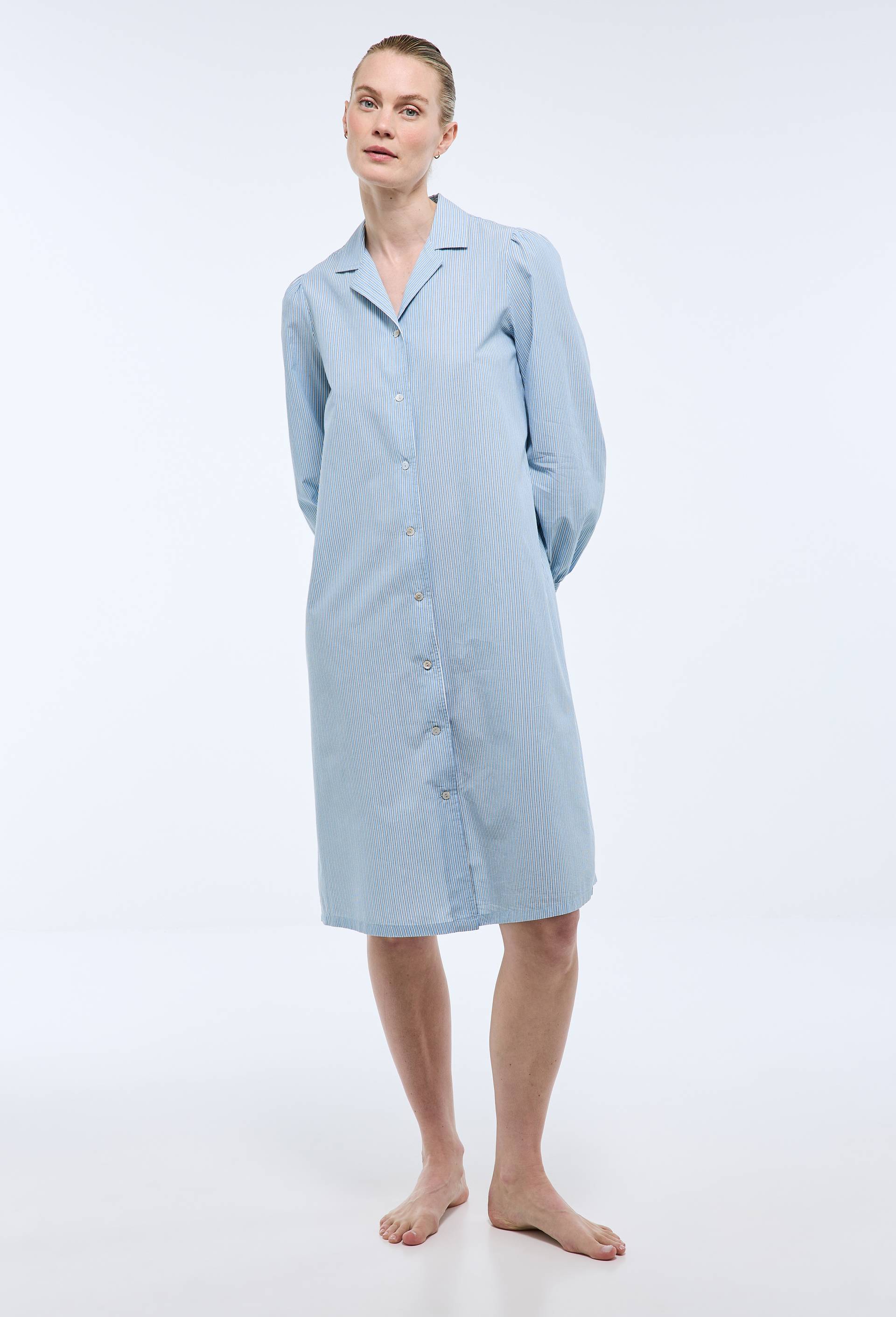 Chemise de nuit ray&eacute;e manches longues en coton BIO GOTS, Bleu clair, large image number 0