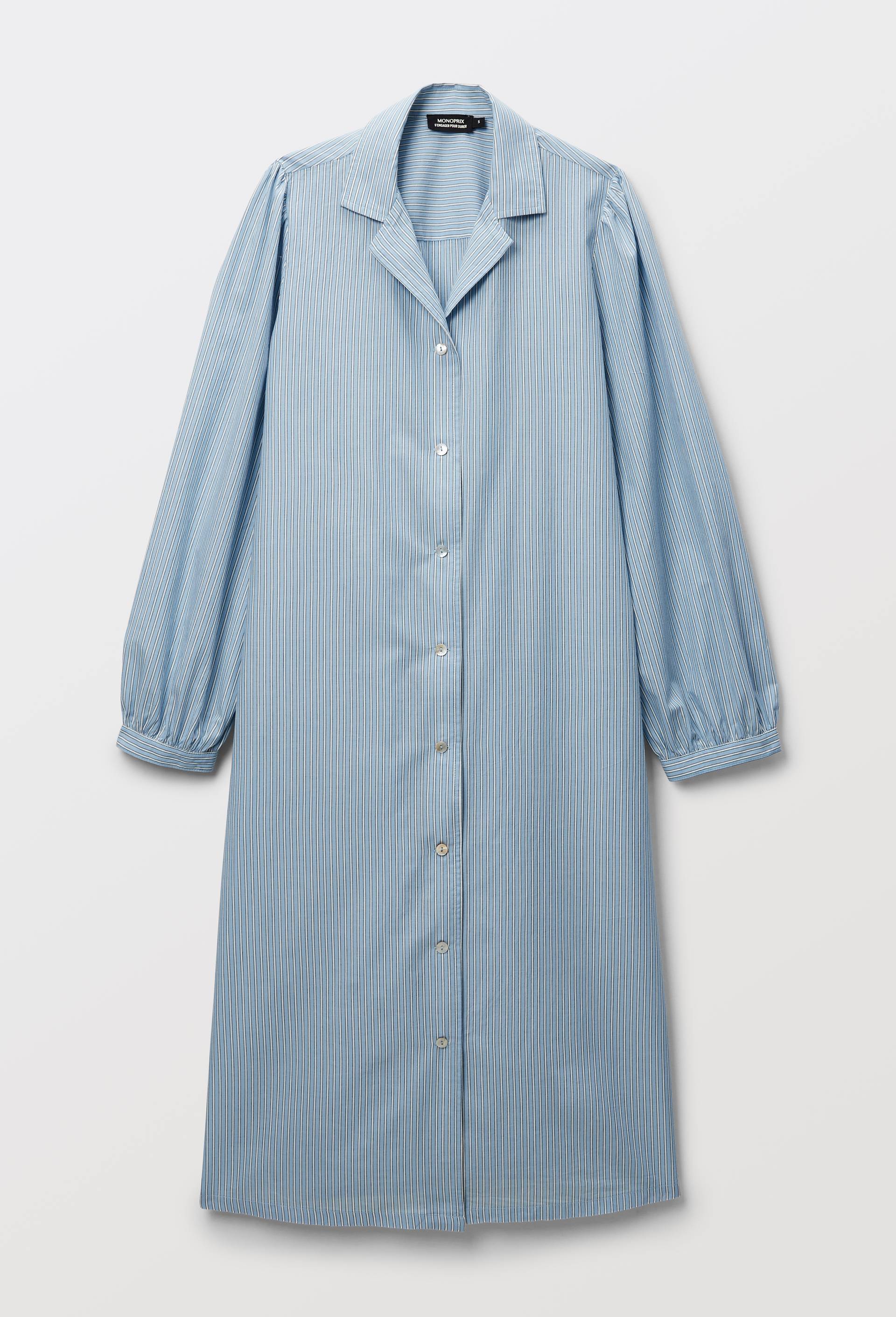 Chemise de nuit ray&eacute;e manches longues en coton BIO GOTS, Bleu clair, large image number 2