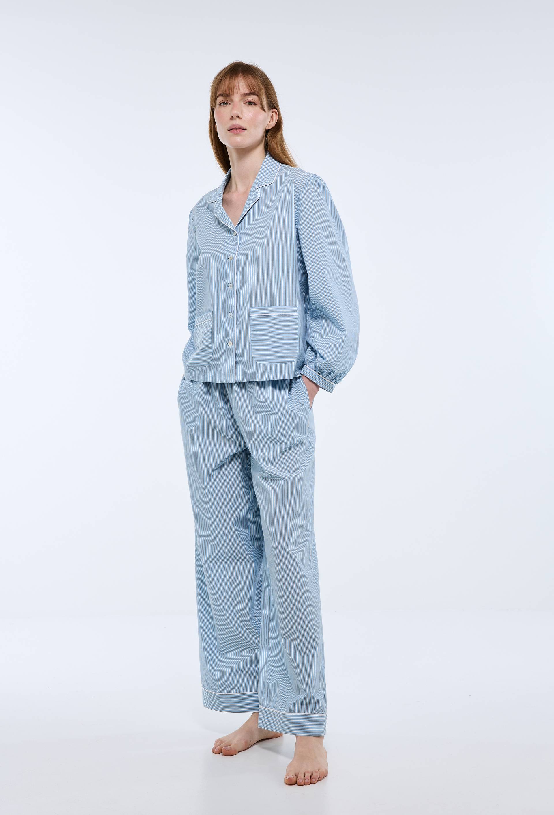 Pyjama ray&eacute; en coton BIO GOTS, Bleu clair, large image number 0