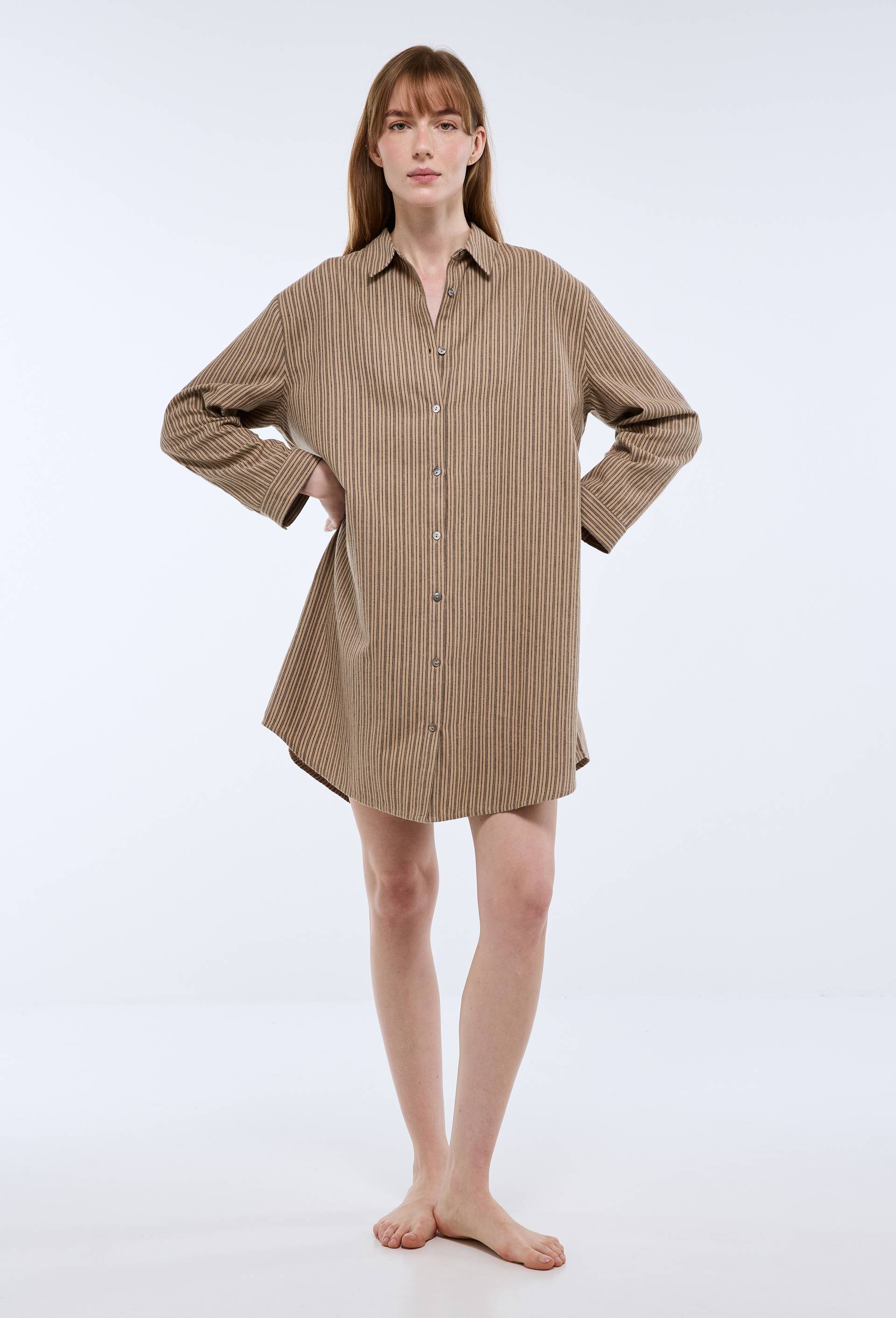 Chemise de nuit en coton gratt&eacute; BIO GOTS, Brun clair, large image number 0