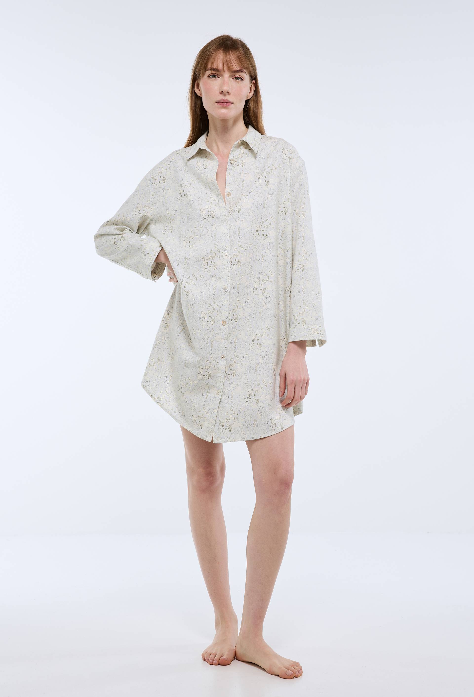 Chemise de nuit en coton gratt&eacute; BIO GOTS, Bleu clair, large image number 0