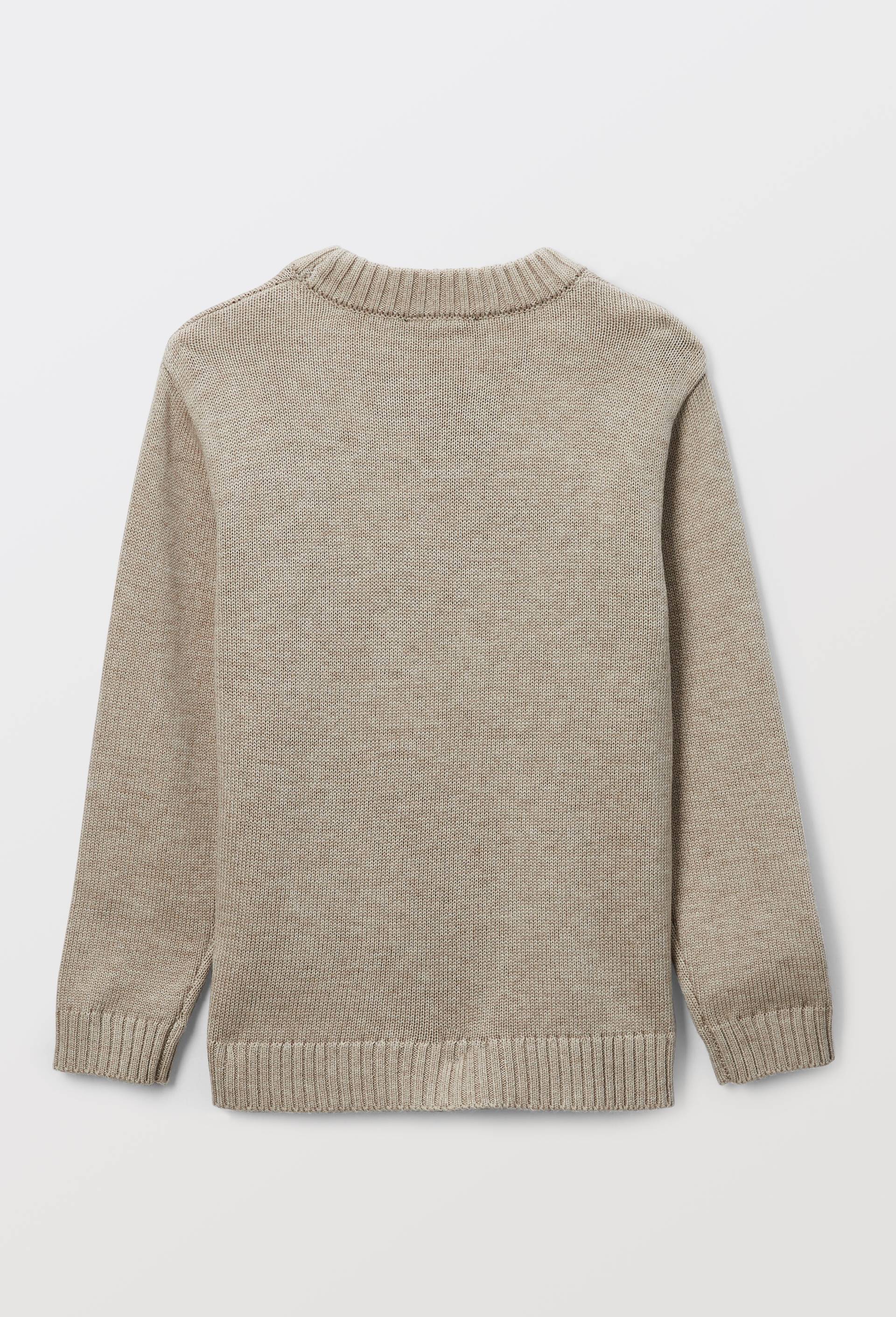 Pull col rond avec broderie contenant de la laine, Beige, large image number 1