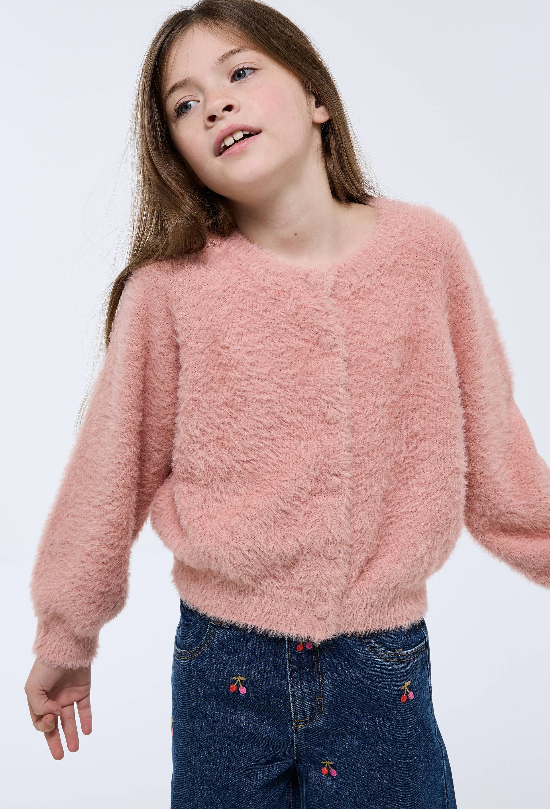 Cardigan uni effet poilu, Rose, large image number 1.0