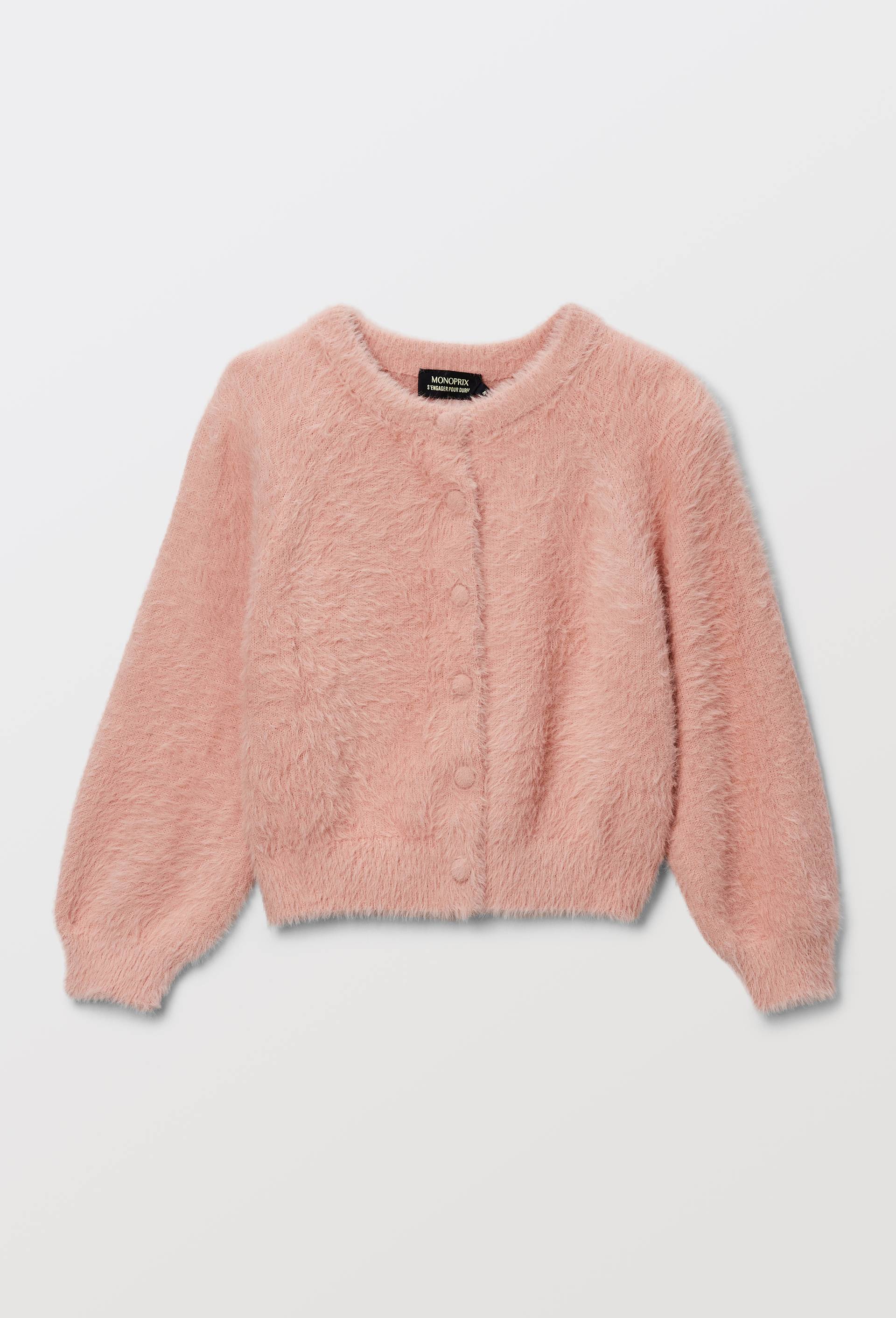 Cardigan uni effet poilu, Rose, large image number 2