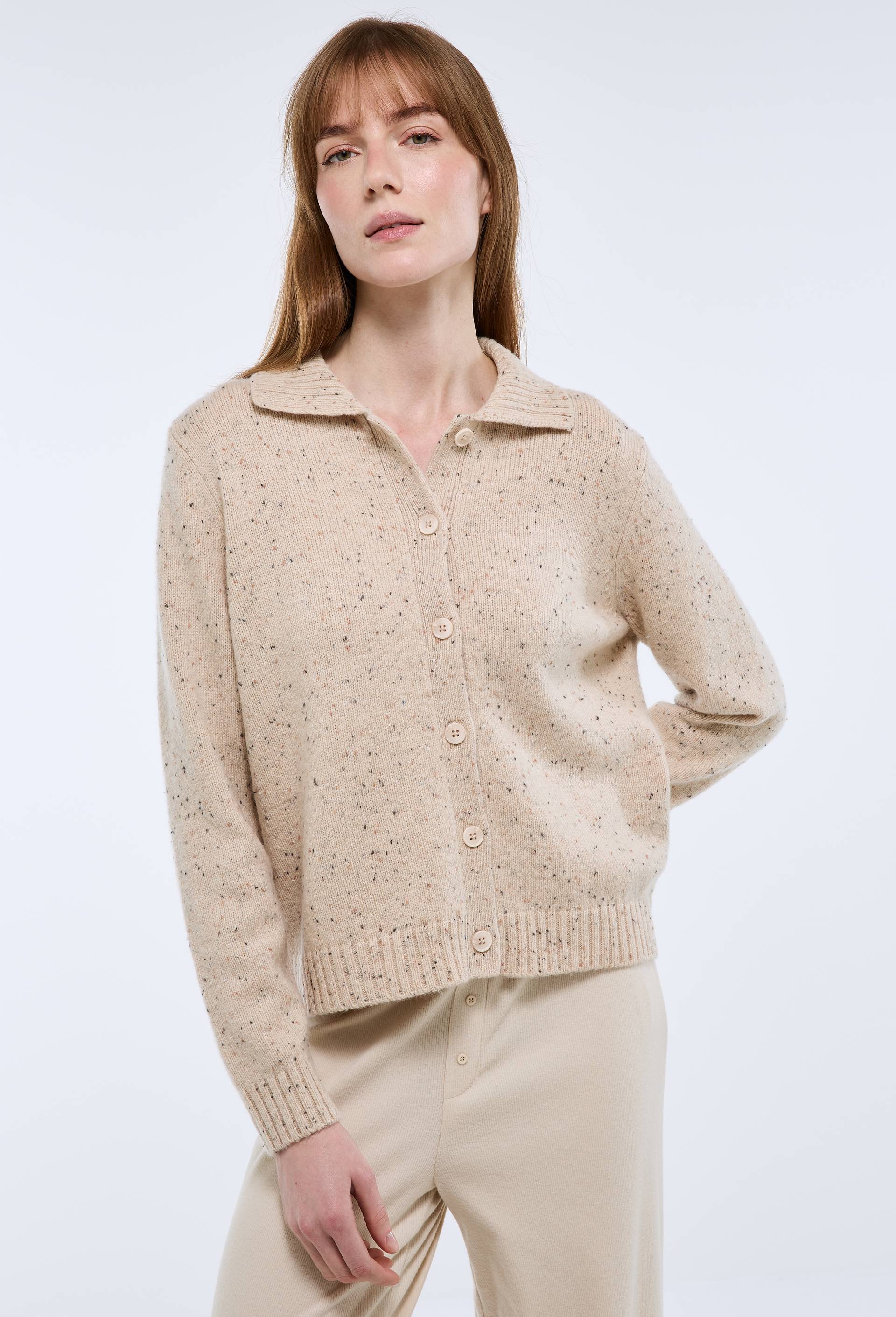 Gilet &agrave; manches longues en laine et polyamide, Beige clair, large image number 1