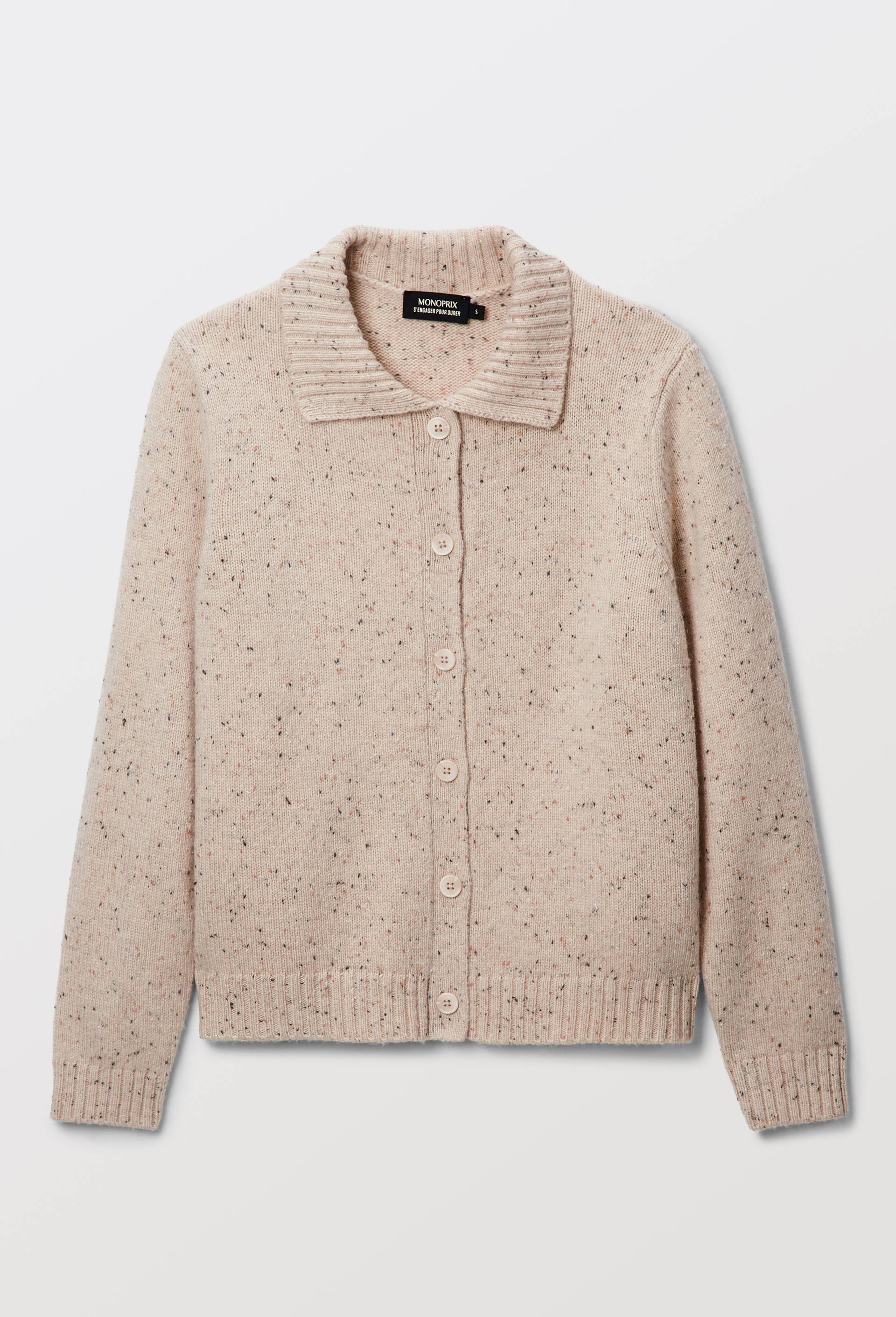 Gilet &agrave; manches longues en laine et polyamide, Beige clair, large image number 3