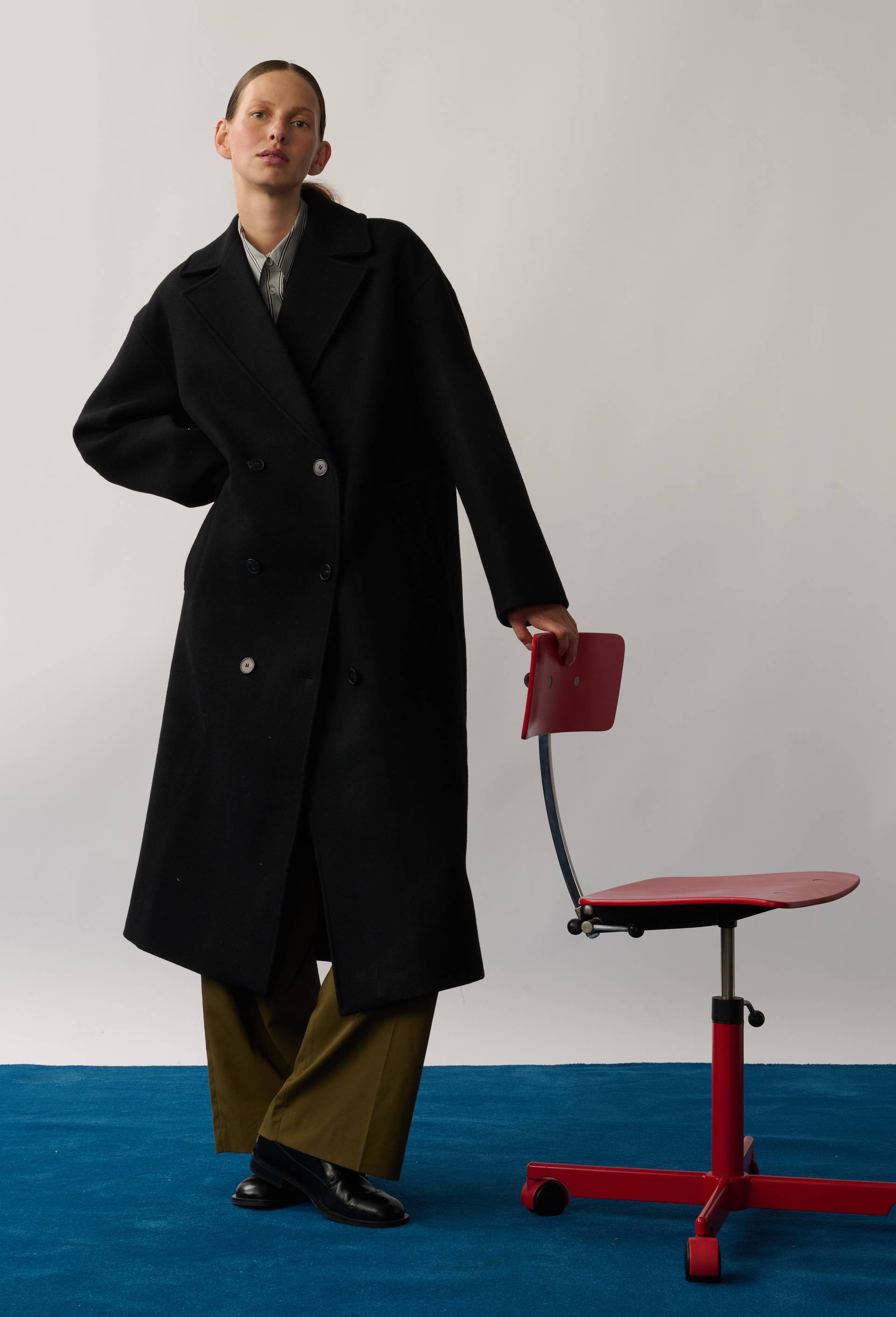 Manteau uni double boutonnage contenant de la laine, Noir, large image number 0